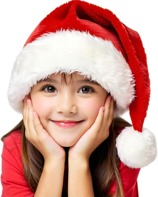 Christmas Hats, Santa Hat for Kids/Baby Unisex Warm Comfort Red Velvet Holiday Xmas Hat for New Year Festive Party Decoration