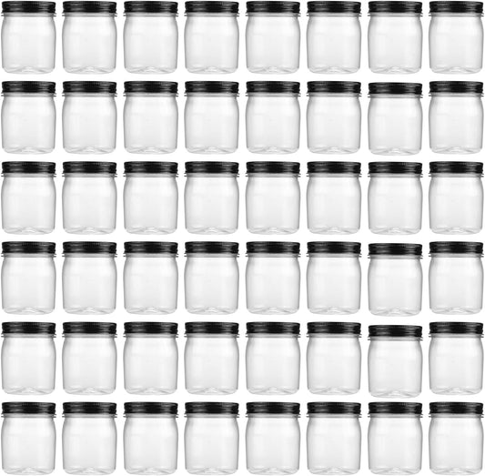 novelinks 8 oz Clear Plastic Jars with Screw-On Lids - BPA-Free Refillable Storage Containers for Slime, Spices, Crafts, Kitchen & Home Organization (48 Pack,Black)