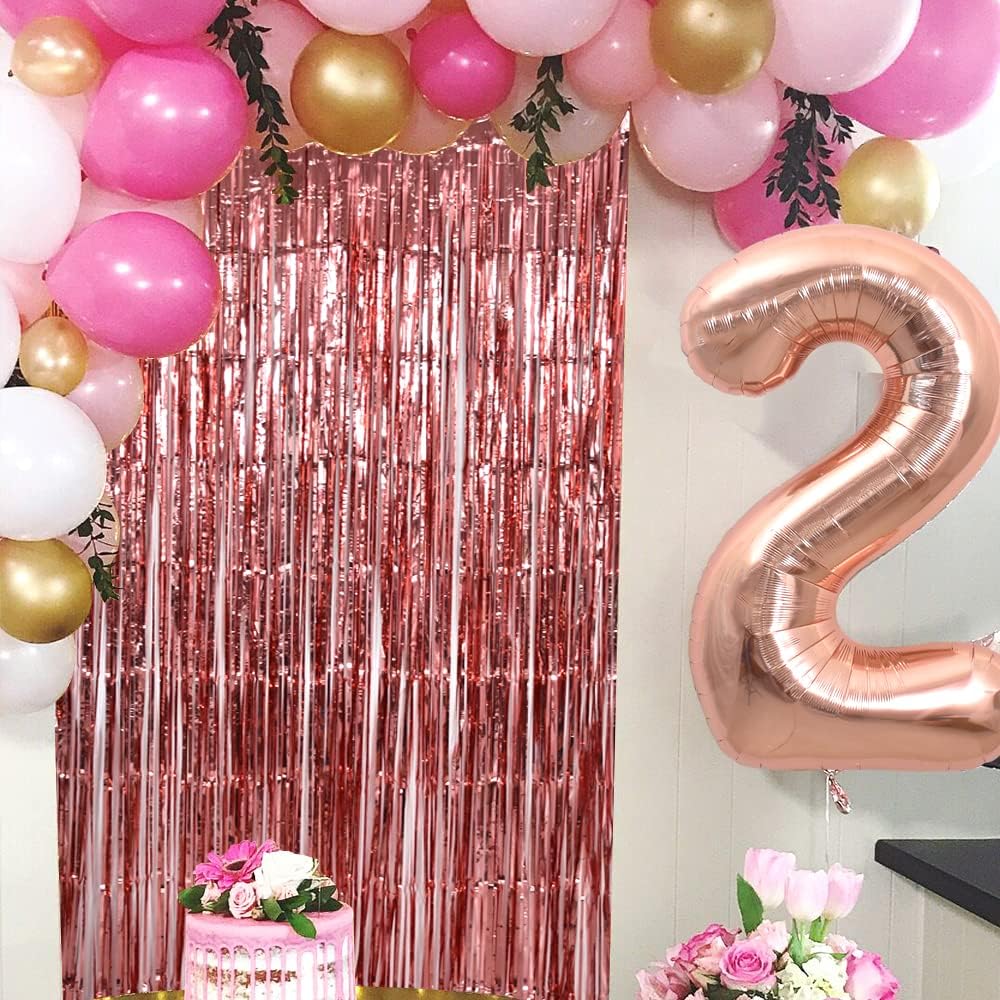 TONIFUL 3Pcs Rose Gold Door Streamers,Rose Gold Photo Booth Backdrop Metallic Streamers Foil Fringe Curtain for Birthday,Christmas,New Year,Bachelorette,Graduation Party Decor(9.9ft x 8.2ft)