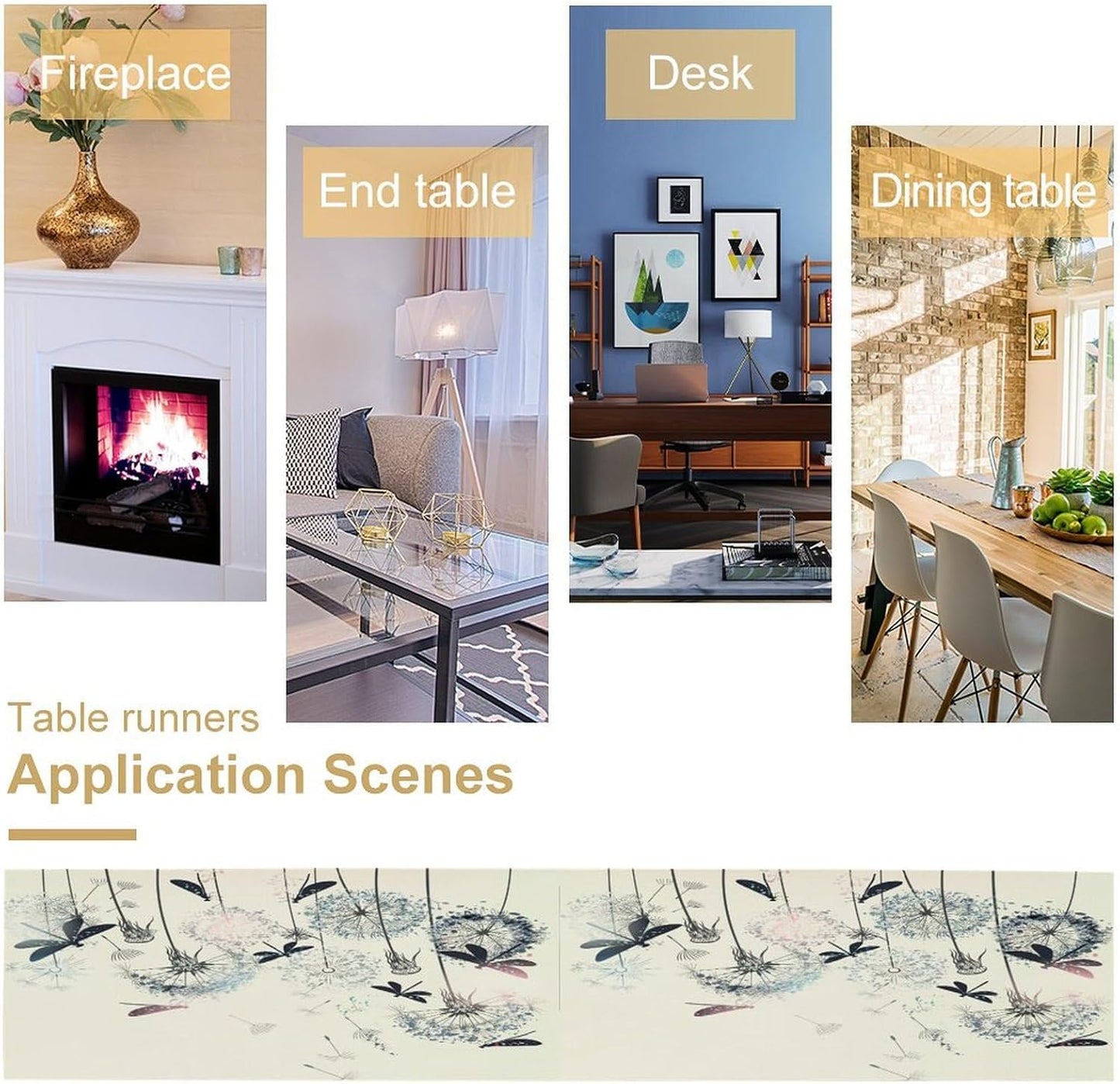 Dandelion Table Runner,Nature Rustic Dragonfly Teal Blue Floral Pattern Print Burlap Tablecloth for Hotel Indoors Outdoor Dining Room Kitchen Table Decor, 13x36in