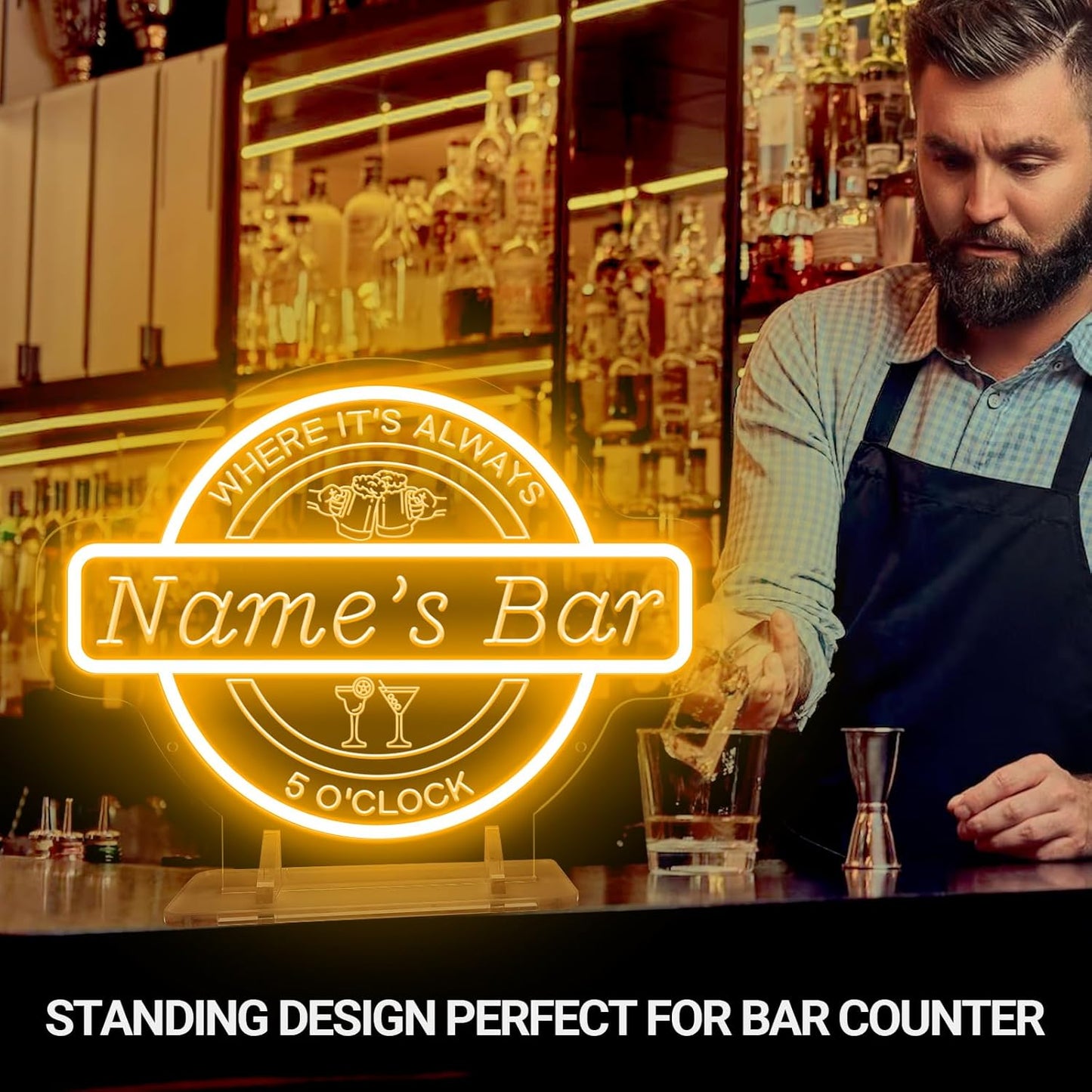 Custom Bar Neon Sign for Wall Decor, Personalized Cocktail Beer LED Light Up Signs for Home Bar, Customized Neon Lights Signs for Men Dad Gifts, Man Cave Pub Tavern Bistro Lounge Business Decor