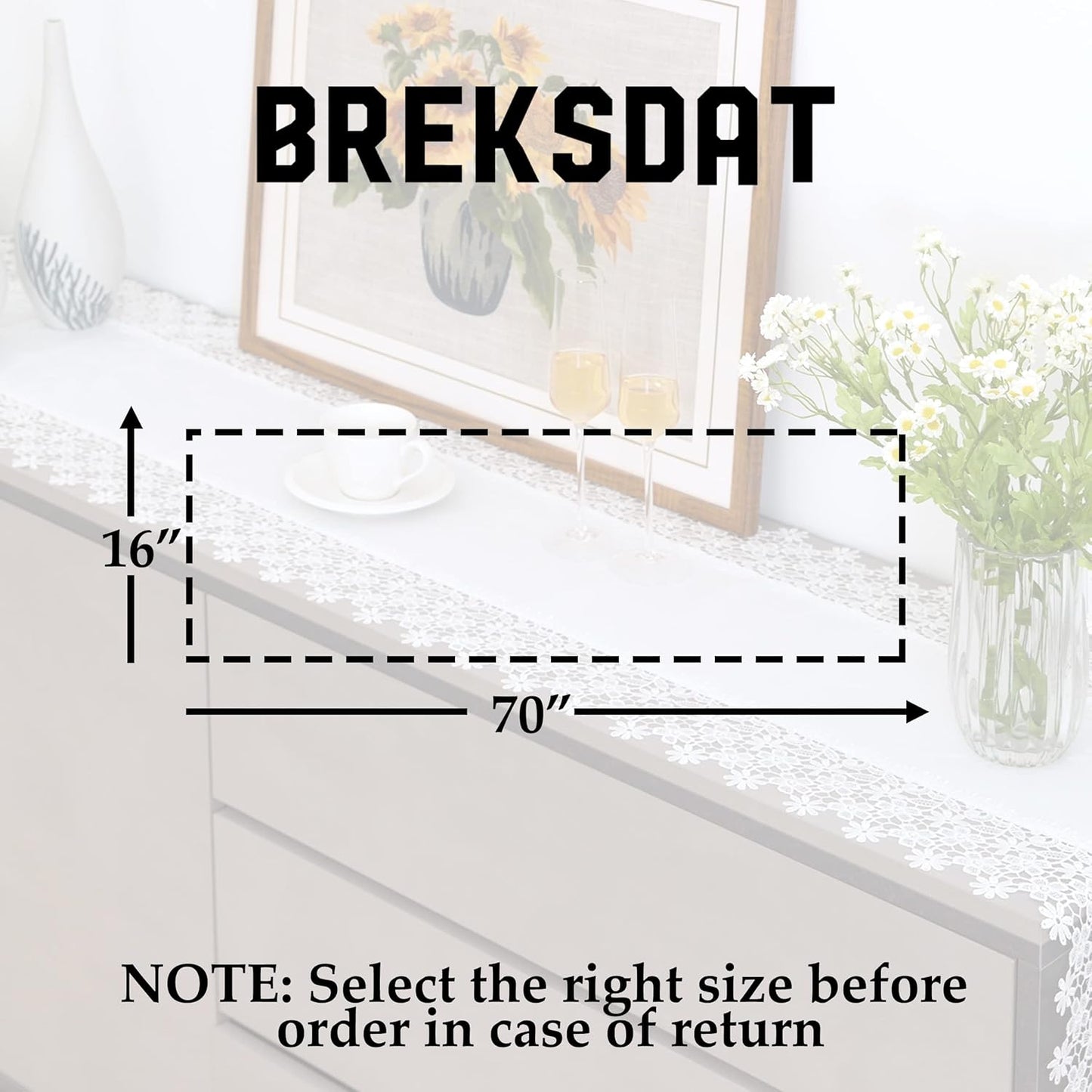 White lace Premium Rectangle Farmhouse Table Runner Waterproof OilProof SpillProof AntiShrink Soft Wrinkle Resistant Decorative Fabric Table Cover Kitchen Dinning Party Wedding Banquet