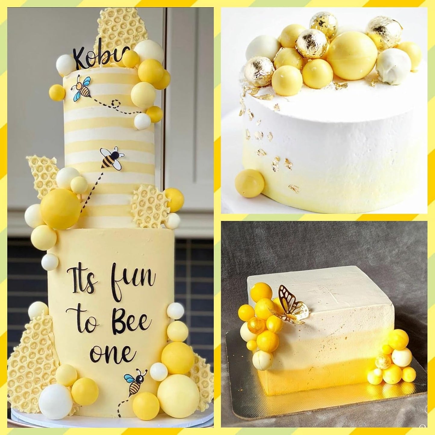 ASTARON Pack of 20 Cake Decoration Balls Cake Toppers, Mini Balloons Cake Toppers for Wedding Party Baby Shower Birthday Cake Decorating (Yellow)