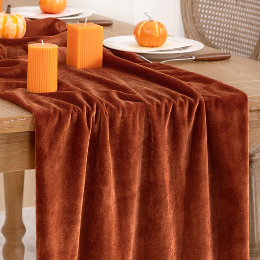 Terracotta Velvet Table Runner Fall Thanksgiving Burnt Orange Table Runner 20 x 120 Inch Luxurious Elegant Velvet Fabric Rust Red Decorations for Christmas Dinner Wedding Bridal Baby Shower