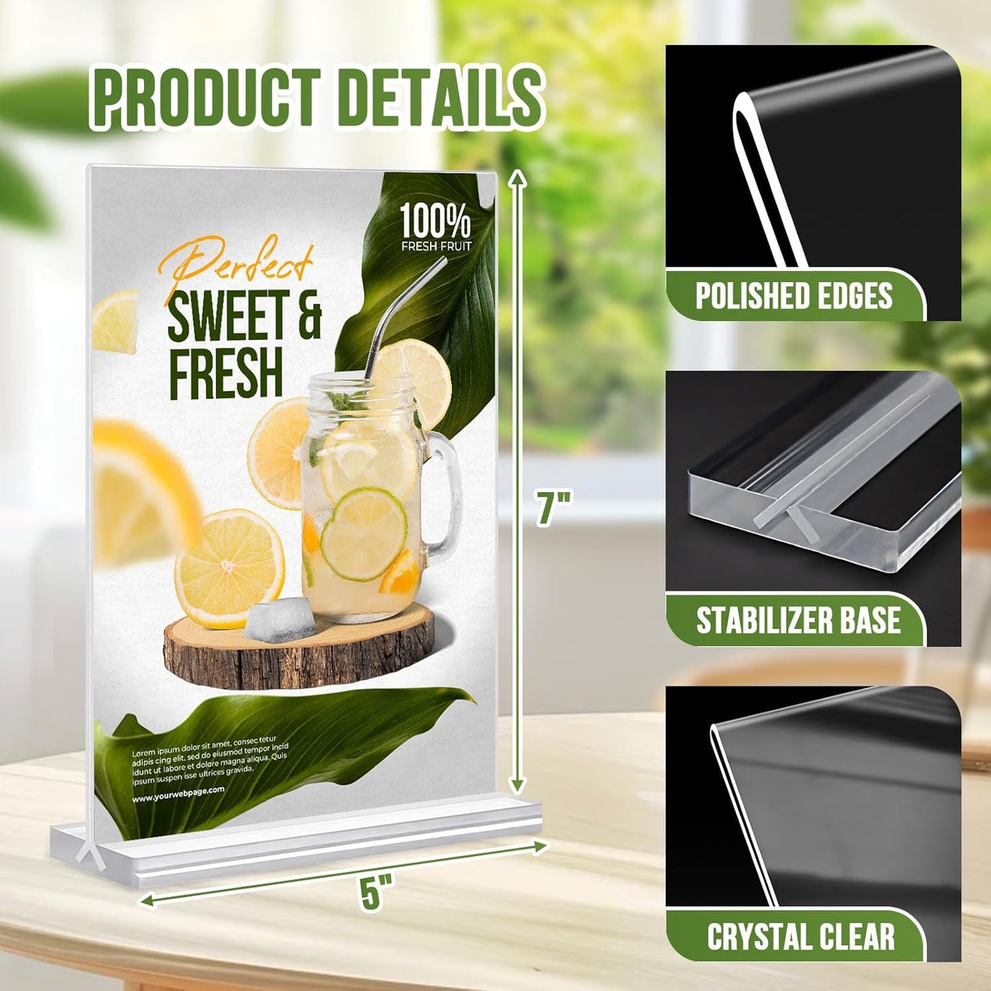 Acrylic Sign Holder 5x7, 25 Pack Clear Double Sided Table Menu Vertical Display, Plastic Flyer Display Stand, Paper photo Plastic Sign Frame Suitable for Restaurants Office Store Hotels, Show Fair