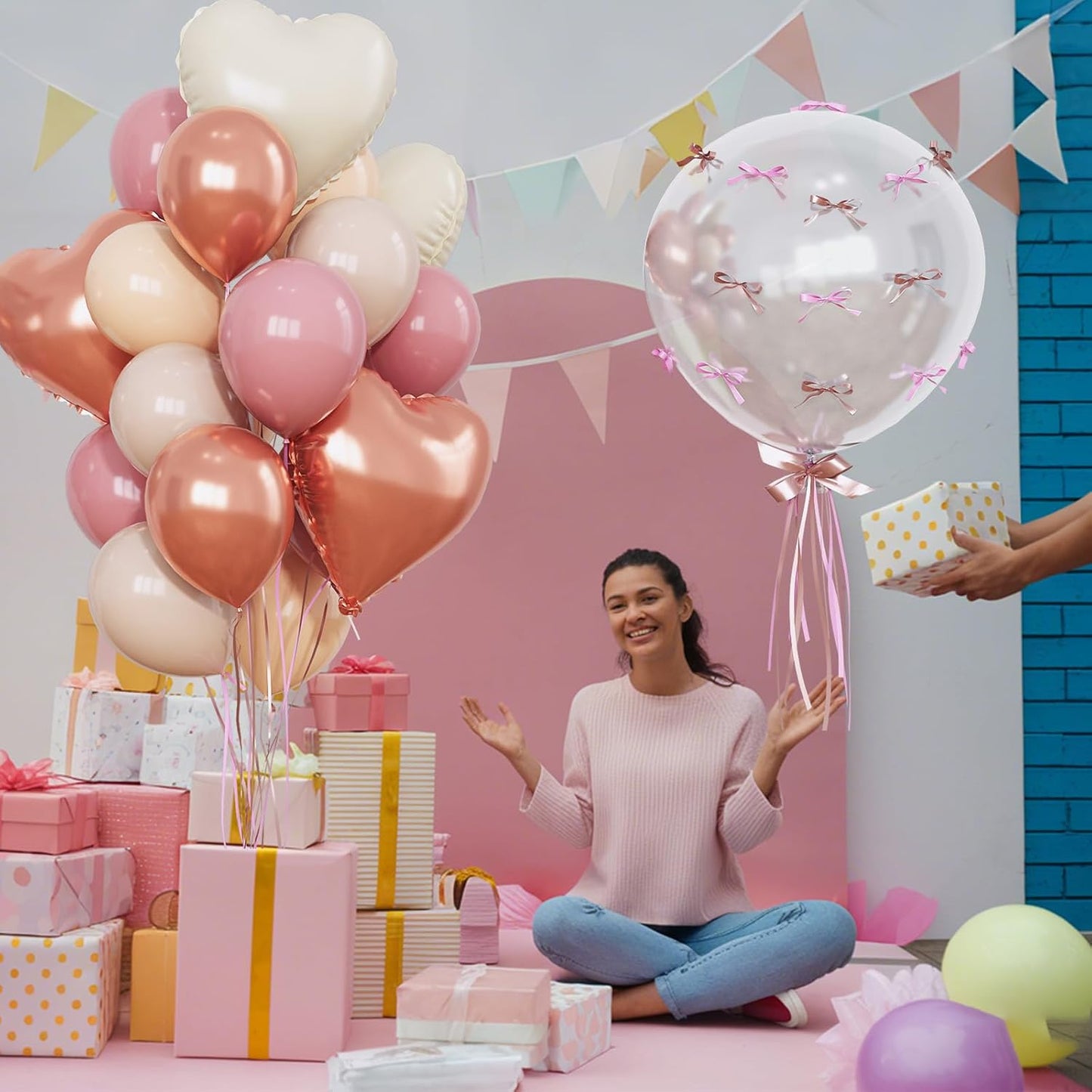 Retro Blush Pink Balloons Dusty Rose Gold Cream Heart Balloon as Bachelorette Birthday Decorations for Her, Dusty Pink Nude Balloons 18 inch Clear Heart Balloon as Baby Bridal Shower Decorations Decor