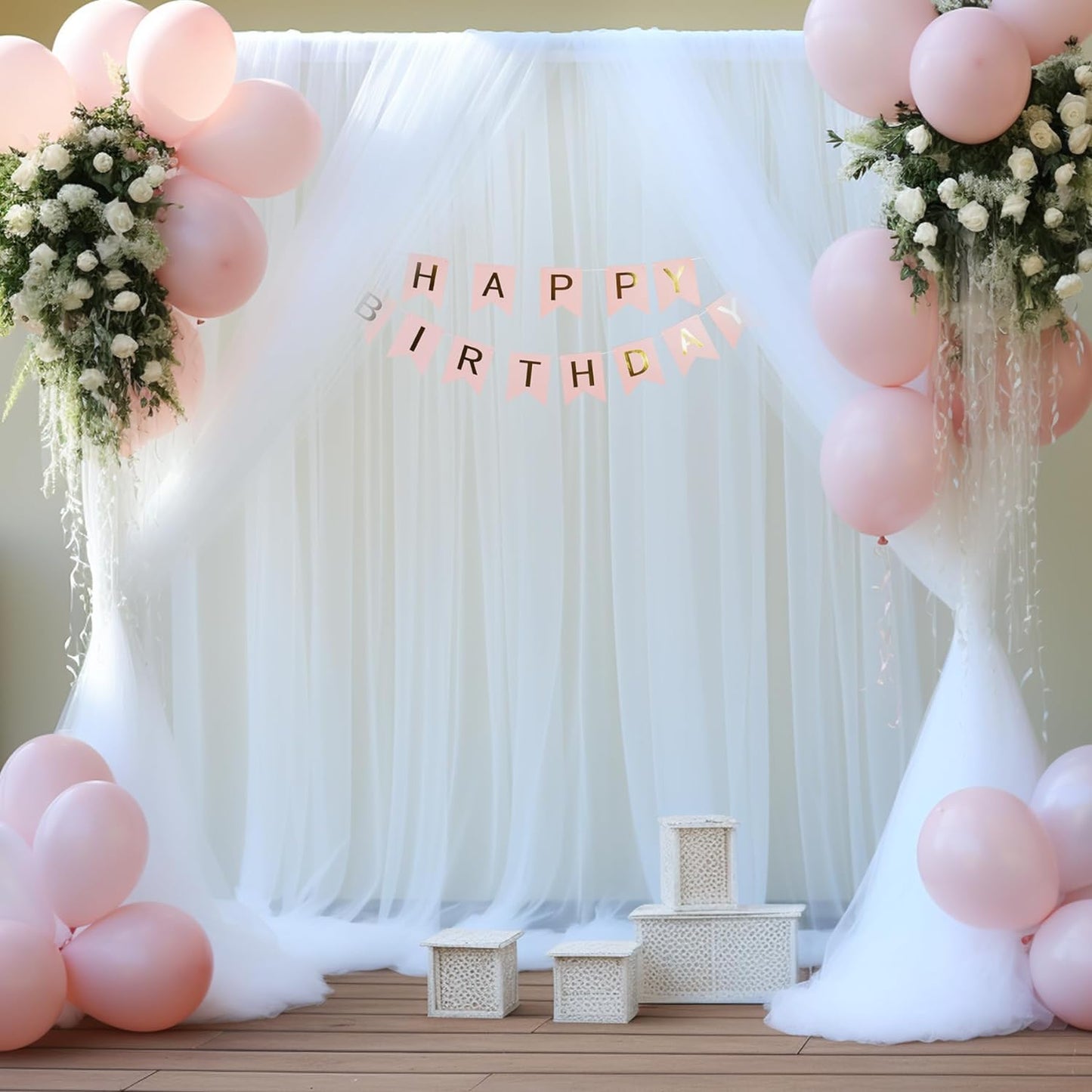 White Tulle Backdrop Curtain for Parties Wedding 10ft x 8ft Sheer Backdrop Curtains for Bridal Shower Birthday Party Baby Shower Ceiling Drapes Christmas Photo Decorations 2 Panels 5ft x 8ft