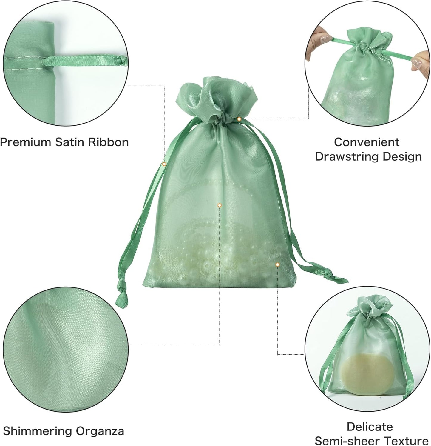 QIANF 20 Pcs Sage Green Small Organza Bags 4X6 inch for Wedding Favors with Drawstring, Mini Mesh Gift Bags Jewelry Pouch for Candy Bridal Shower Party Favor Baby Shower Christmas