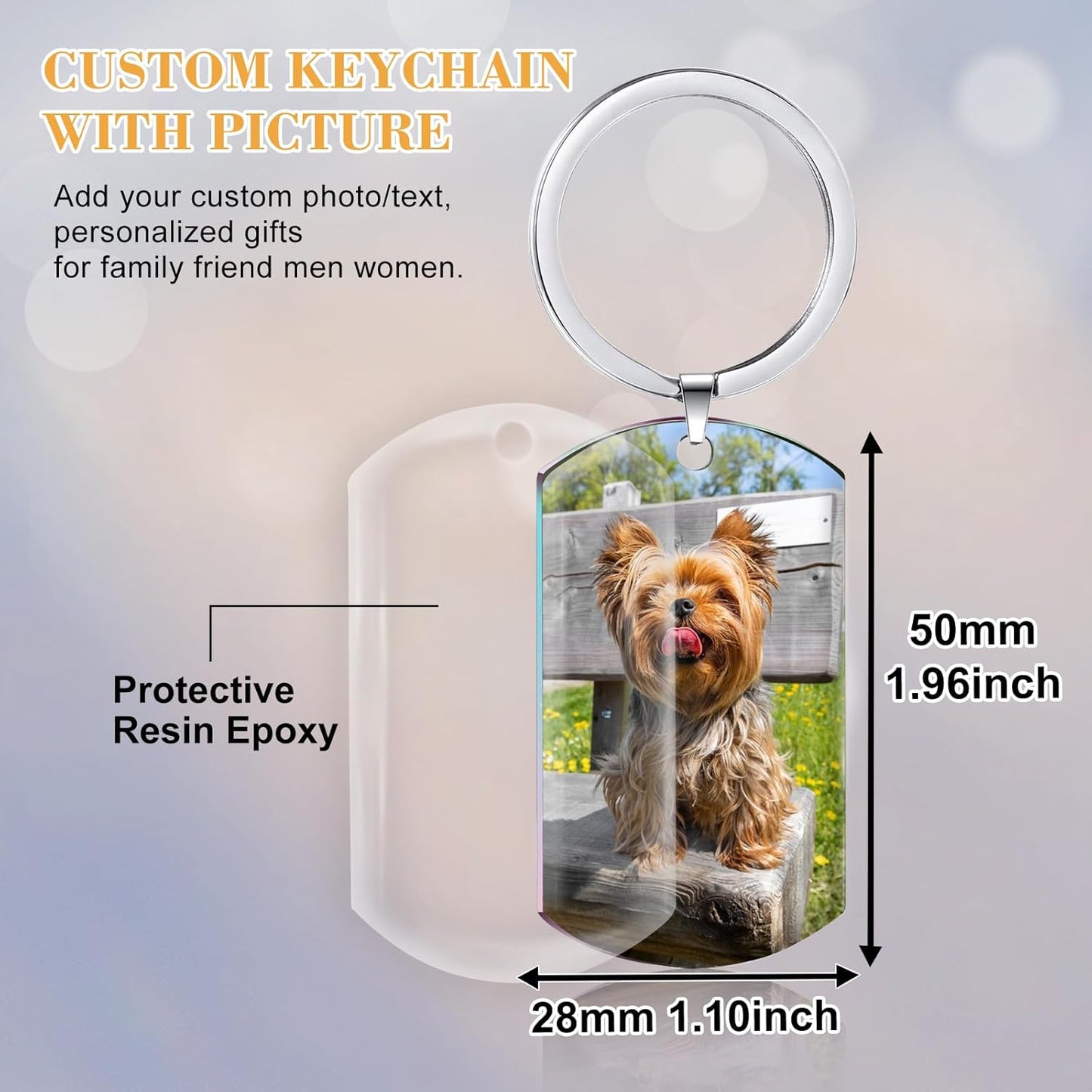 Funnylife Personalized Dog Memorial Photo Keychain Stainless Steel Custom Pet Memory Keychain Loss of Dog Sympathy Gifts