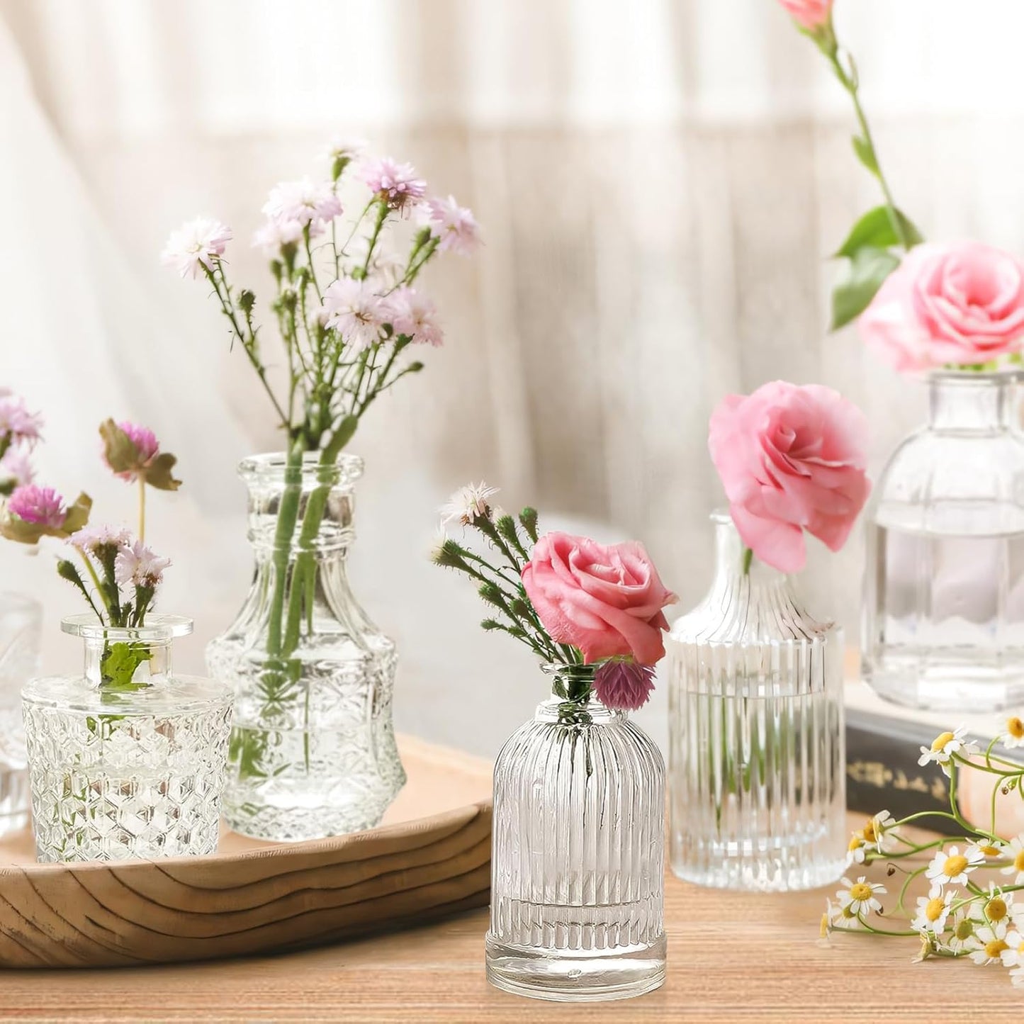 Glass Bud Vases Set of 12, Vintage Small Vases for Flowers, Clear Crystal Mini Glasses in Bulk, Small Flower Design for Centerpieces Wedding Decorations Home Flower Party Decor