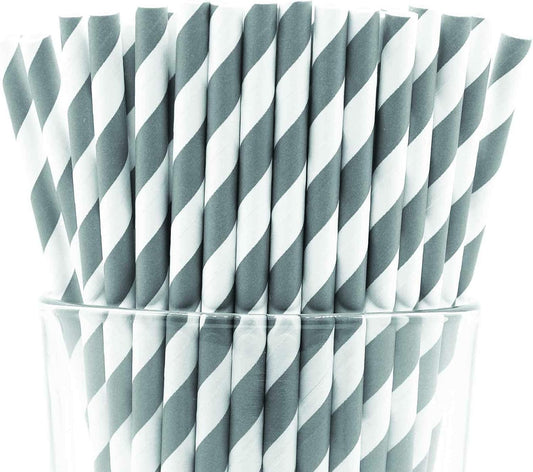 Pack of 150 Gray Swirls Biodegradable 4-Ply Paper Drinking Straws (Compostable, Non-toxic, BPA-free)