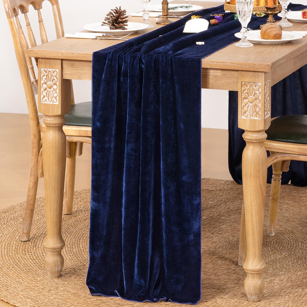 MLMC 2 Pack Navy Blue Velvet Table Runner 10ft Luxury Deep Blue Velvet Fall Table Runner 20x120 Inches for Wedding Reception Bridal Shower Party Birthday Events Decor