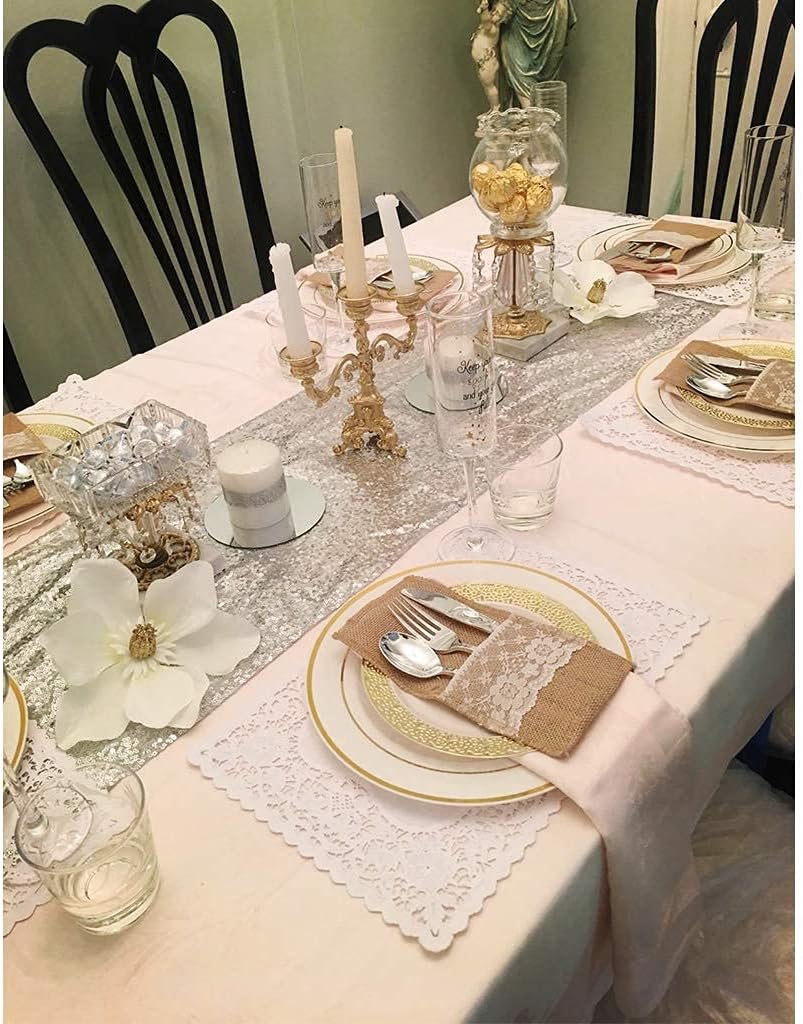 Eternal Beauty Silver Table Runner, 2PCS-12X72 Sequin Table Runner Decorations for Birthday Parties, Banquets, Graduations,Christmas