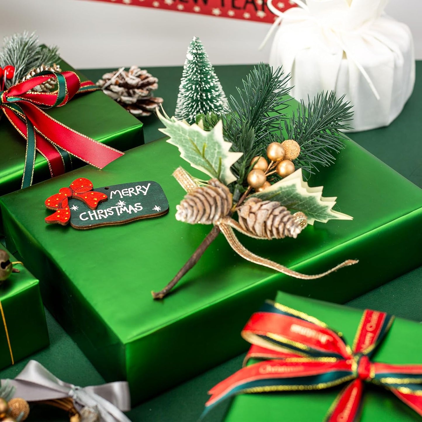 Garbendy Green Wrapping Paper - Solid Color Metallic Sparkle Paper Perfect for Father's Day, Birthday, Wedding, Baby Shower, Party - 17 Inch X 33 Feet