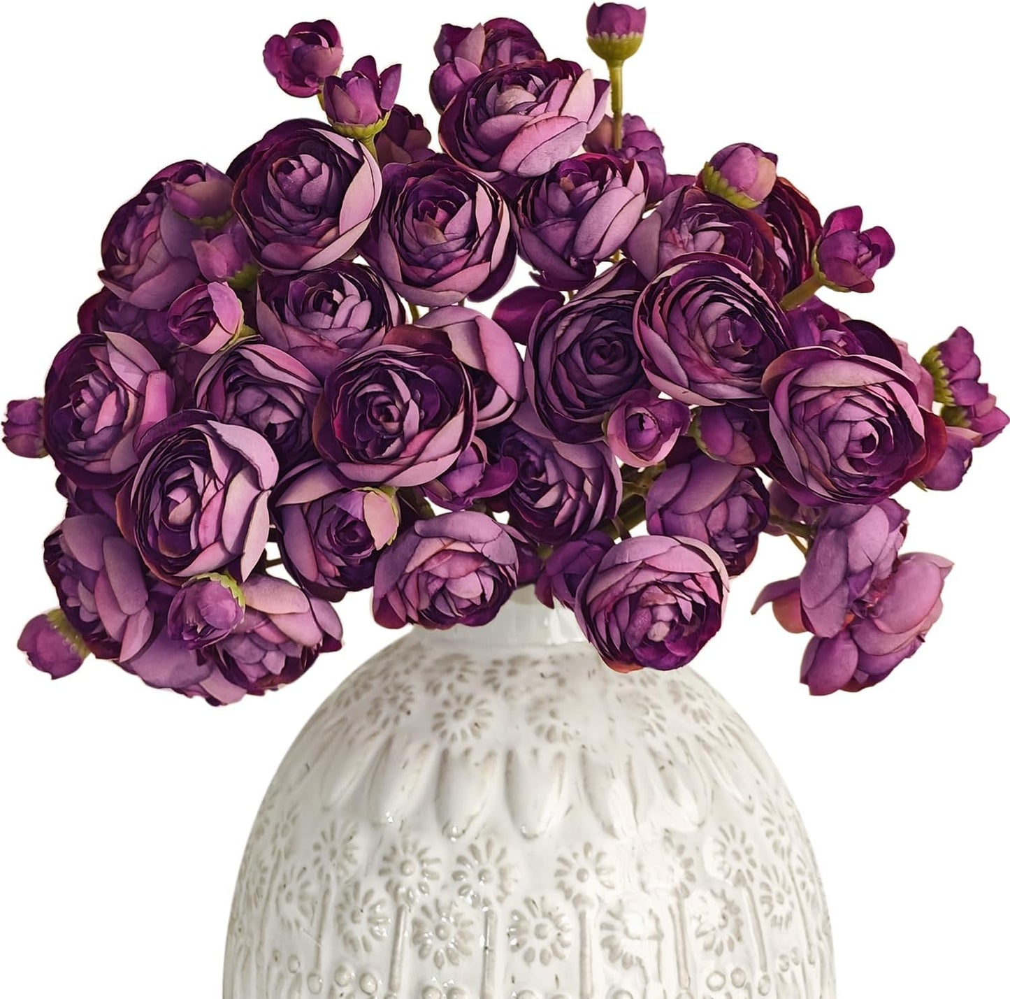 Letjolt Ranunculus Artificial Flower 18 Pcs Purple Silk Ranunculus Wedding Bouquet Engagement Centerpieces Arrangements Bridal Shower Decorations Home Decor, Purple