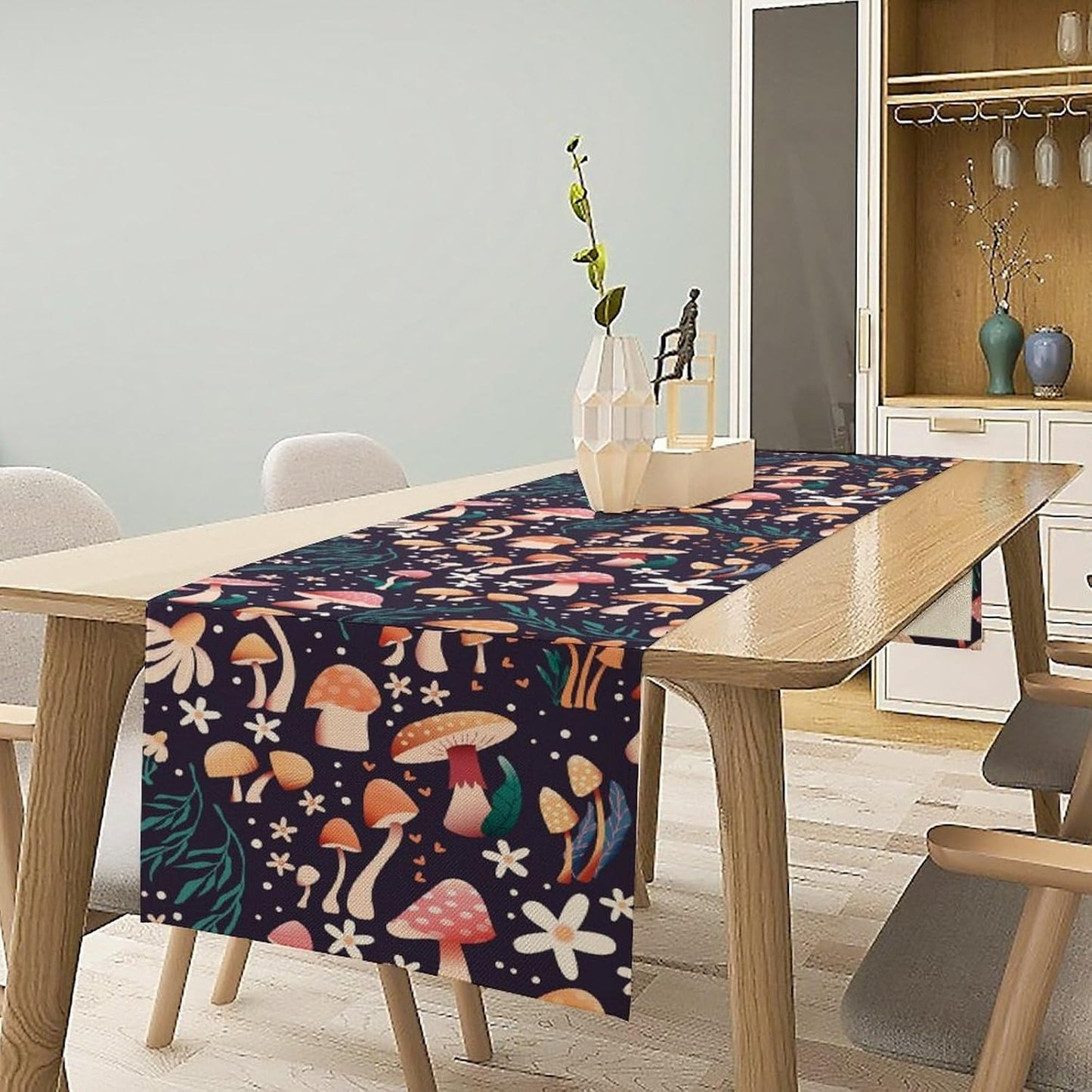 Mushroom Table Runner,Retro Forest Plant Table Cloth Farmhouse Kitchen Dining Table Decoration for Home Party Decor 13x60 Inch