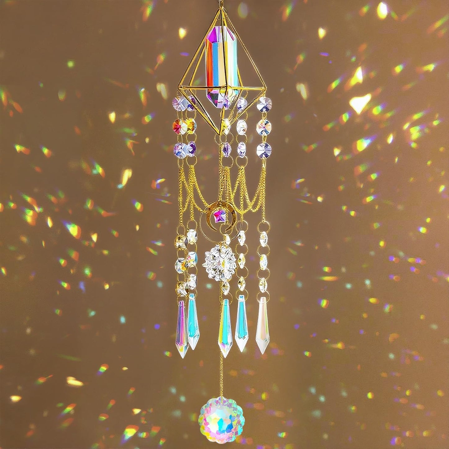 H&D HYALINE & DORA Crystal Prisms Suncatcher Window Hanging Pendant Glass Prisms Decor Wind Chime Rainbow Sun Catcher for Home Garden Porch