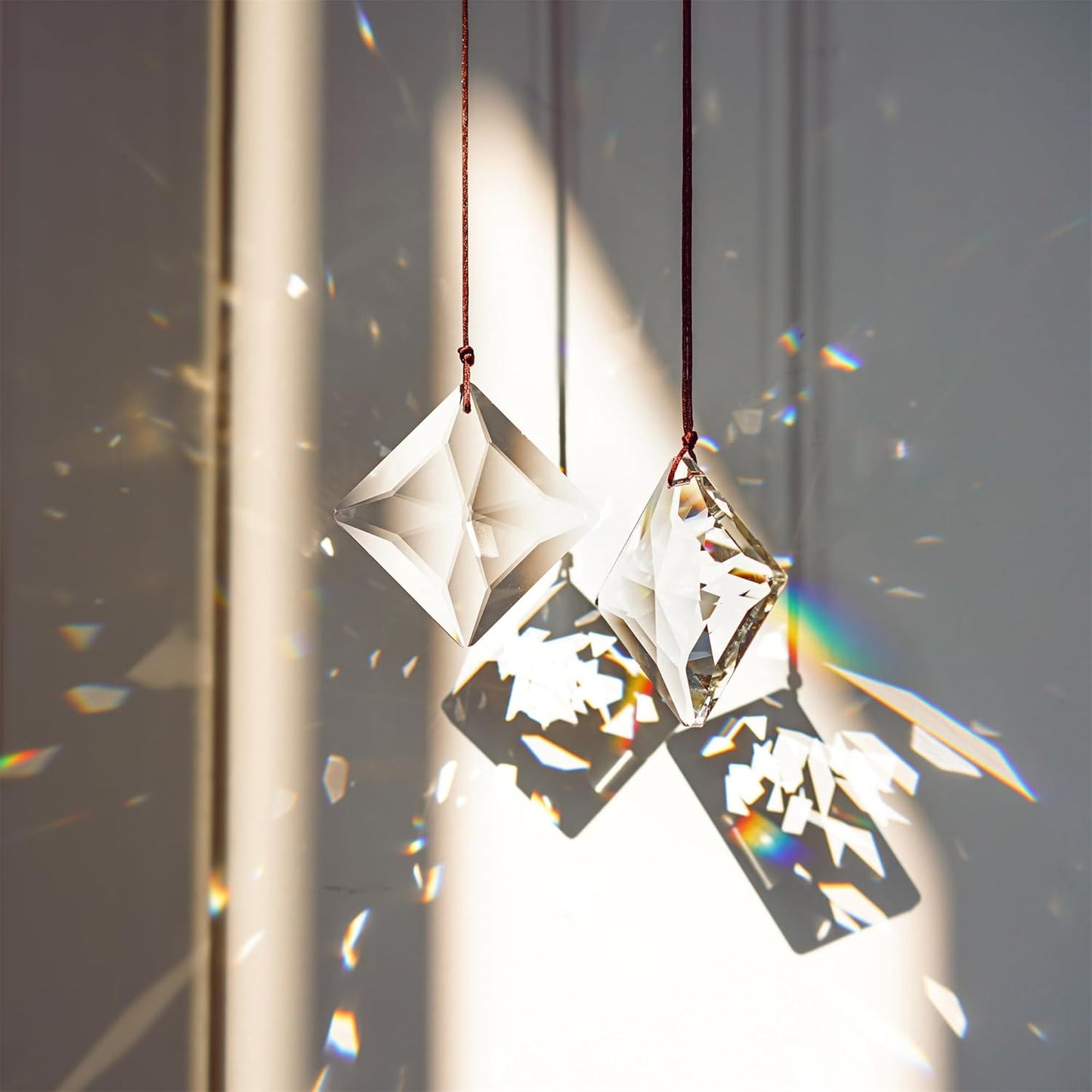 HDCRYSTALGIFTS 2PCS 50mm Clear Crystal Sun Catcher Prisms, Hanging Suncatchers with Glass Prism, Rainbow Maker for Windows, Balcony, Kitchen, Garden Decoration