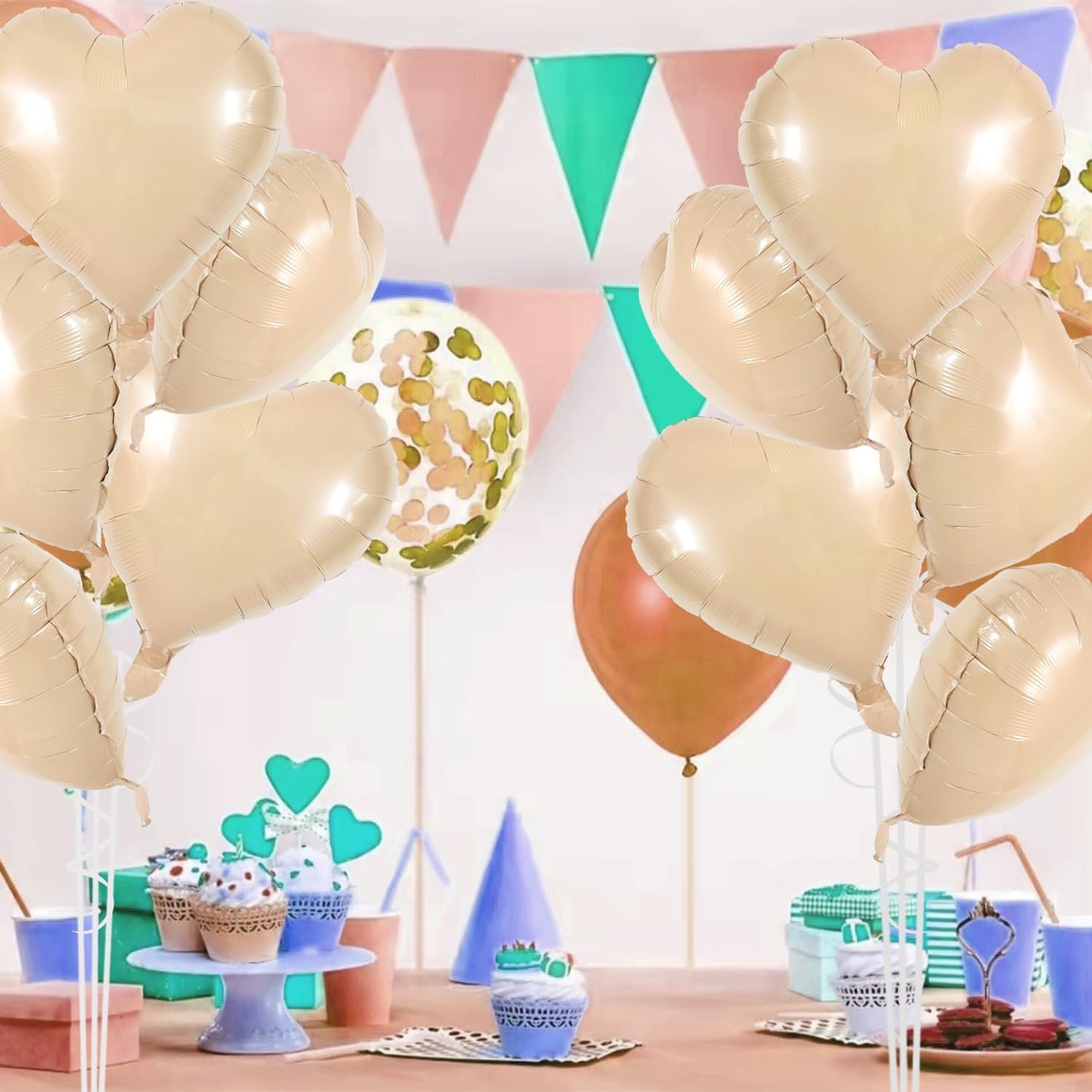 TONIFUL 30Pcs 18 Inch Light Brown Heart Balloons Heart Shape Foil Mylar Balloons Decoration for Birthday Valentine's Day Wedding Bridal Shower Anniversary Engagement Party Supplies