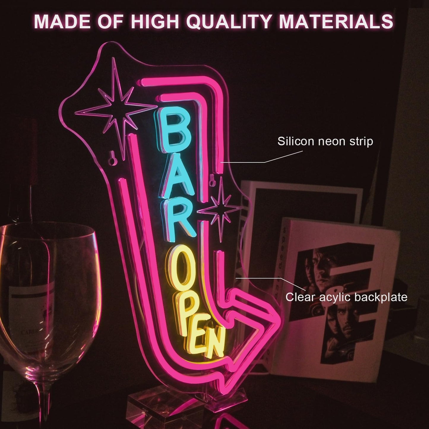 Lucunstar Bar Open Neon Sign,Colorful LED Bar for Wall Decor Dimmable USB Powered Neon Lights for LED for Bussness Man Cave Art Wall Decor