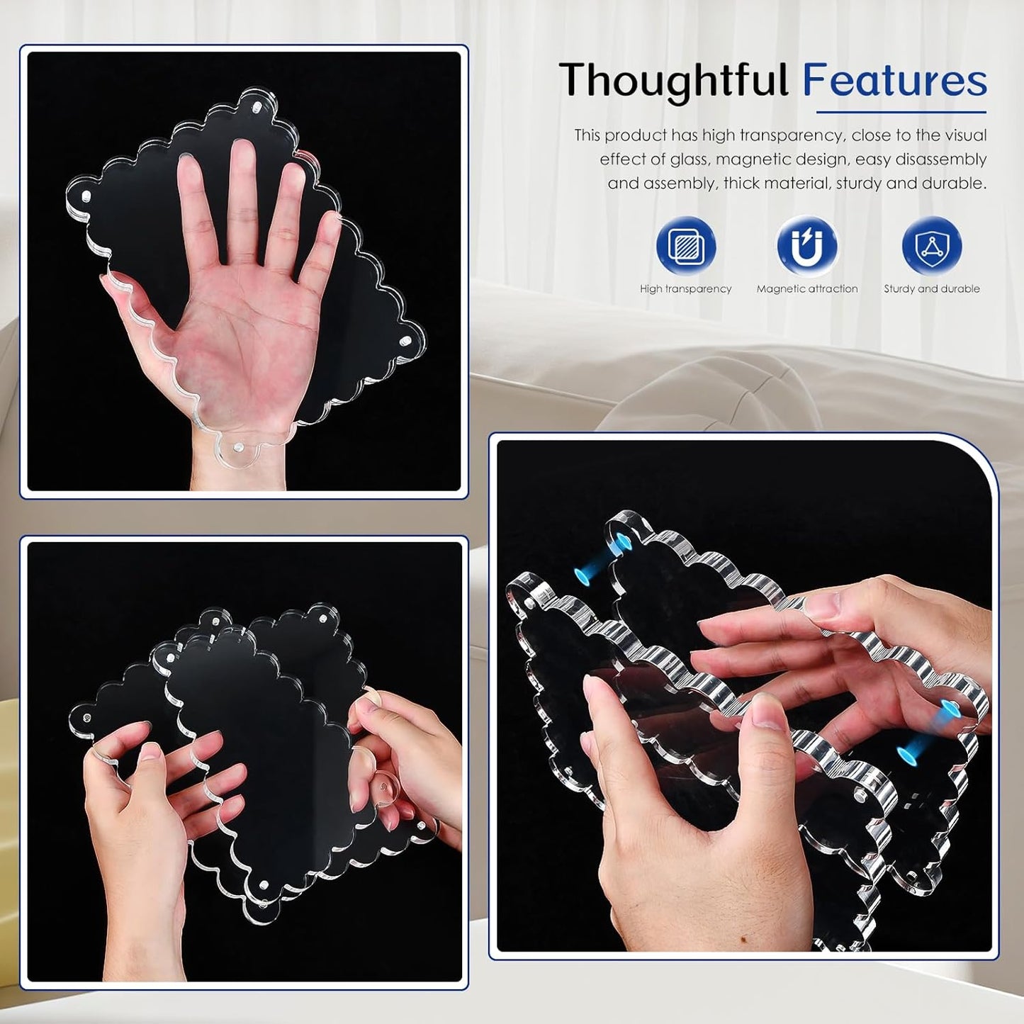 2Pack Acrylic Magnetic Photo Frame 5x7 Inch - Sleek Scalloped Design, 10+10mm Thick Crystal Clear Block, Freestanding Double-Sided Magnet |Trendy Home Gift (2 Pack, 5X7)