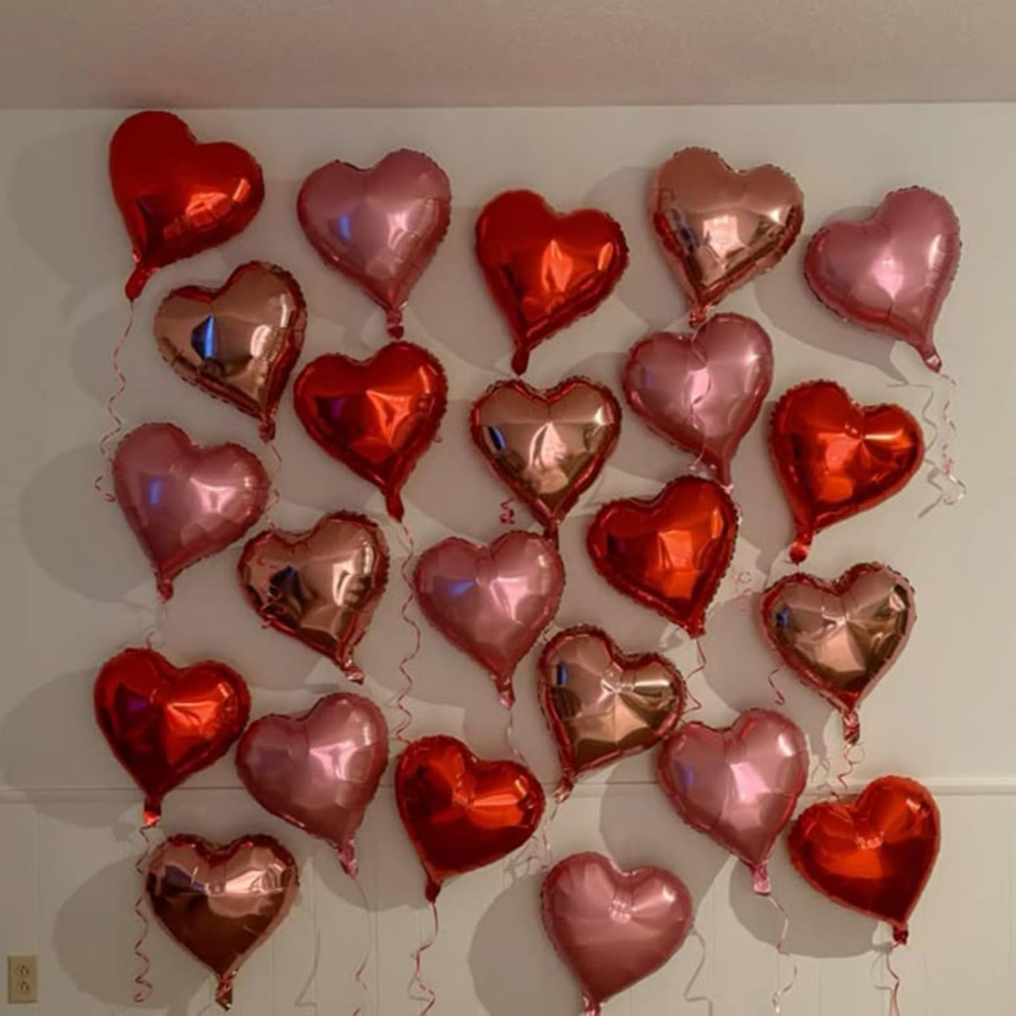 Rose Gold and Pink Heart Balloons, 18 Inch Red Pink Heart Shape Balloon, 12PCS Red Rose Gold Helium Foil Love Heart Balloon for Girls Birthday Engagement Wedding Valentine Party Decorations
