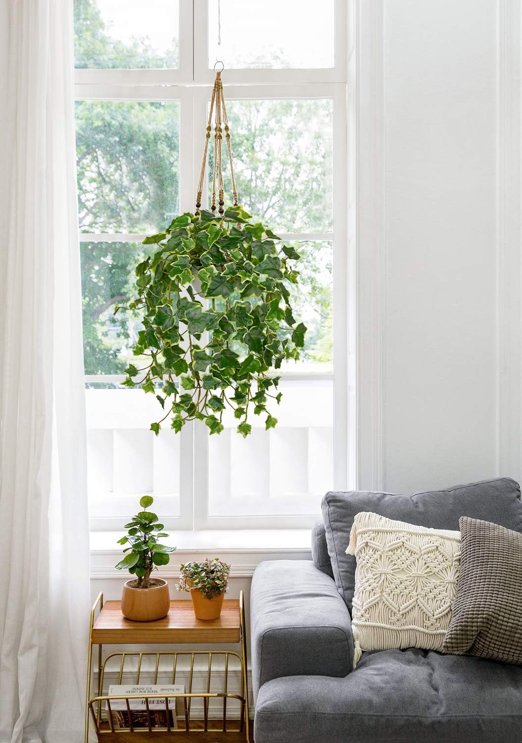 Hollyone Fake Hanging Plants with Pots, Artificial Potted Ivy Vine Faux Ivy Leaves Hanging Greenery Plants for for Home Ceiling Bedroom Living Room Garden Front Porch Table Shelf Wall Decoration