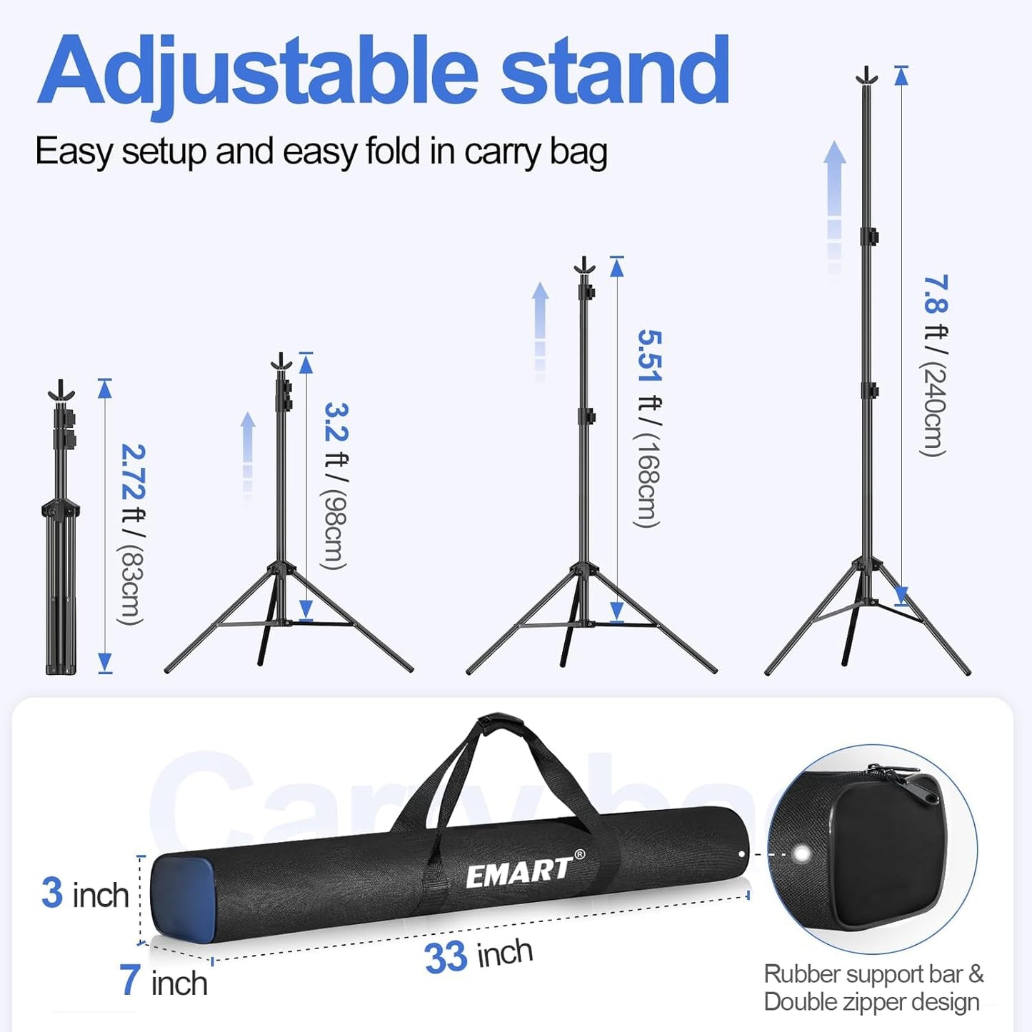 EMART Backdrop Stand 10x7.8ft(WxH) Photo Studio Adjustable Background Stand Support kit with 2 Crossbars, 8 Clamps, 2 Sandbags and Carry Bag for Parties, Events Decoration, Wedding, Photography