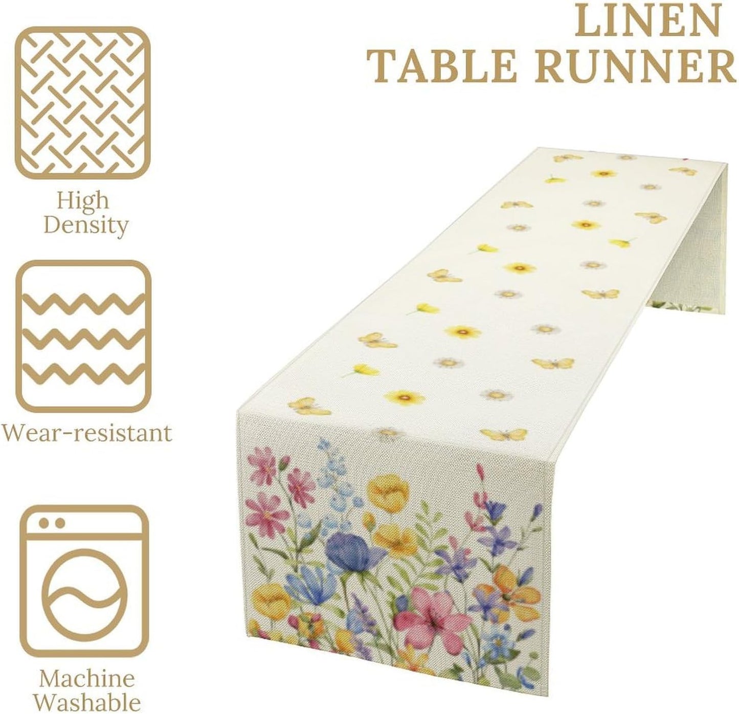 Flower Table Runner, Colorful Watercolor Pink Flower Plants Nature Butterfly Table Runner for Kitchen Dinner Living Room Home Party, 13x108 Inch