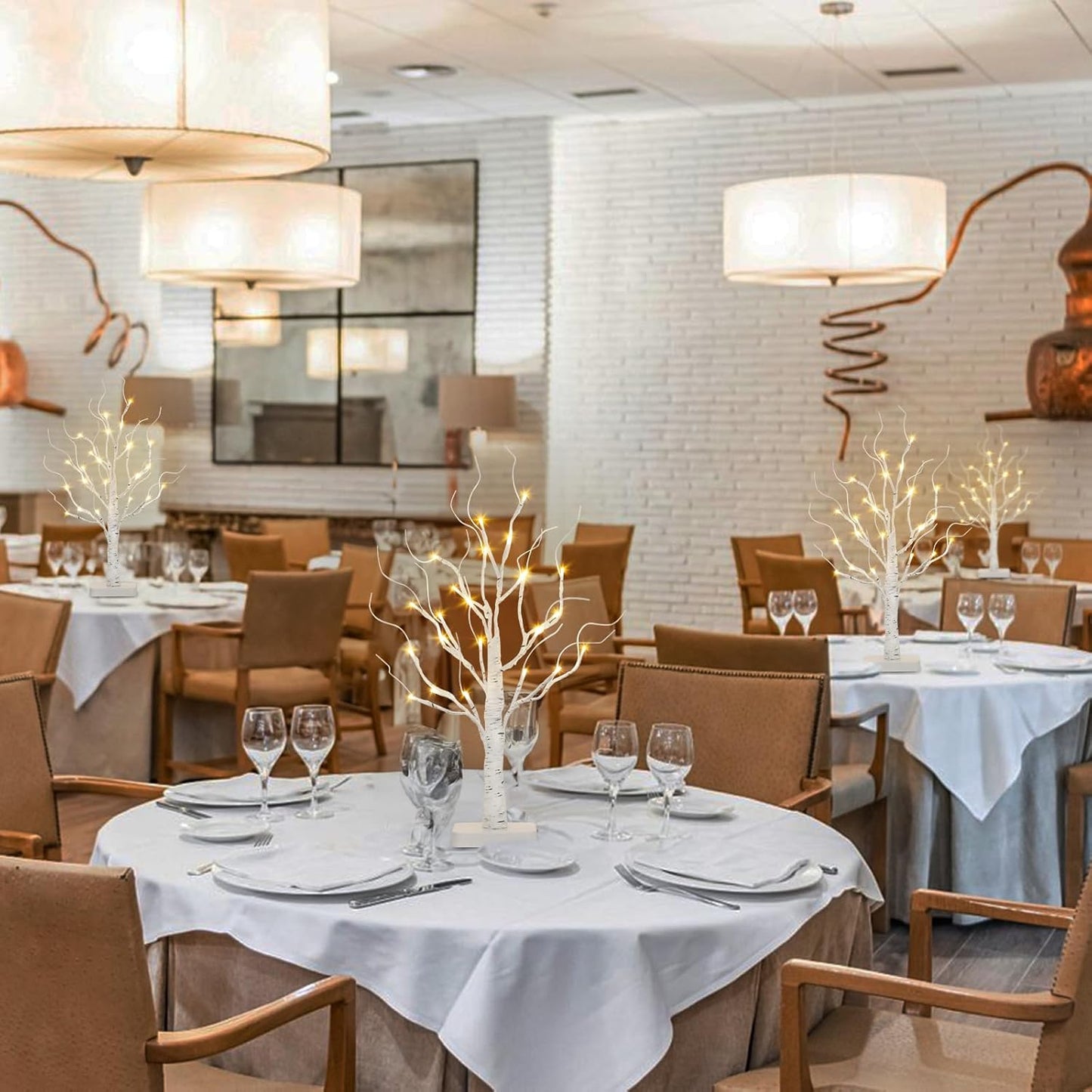 Vanthylit 4 Pcs Lighted Birch Tree Battery Powered Tabletop Tree Decorations for Home Fireplace Party Christmas Decorations (22 Inch)