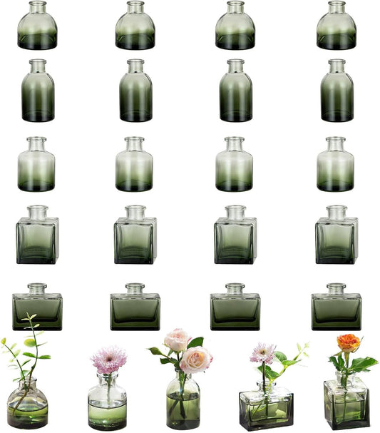 Glasseam Mini Bud Vases for Centerpieces: Clear Small Flower Vase Set of 20 Cute Tiny Glass Table Centerpieces Modern Wedding Birthday Party Baby Shower Dining Room Decoration Green