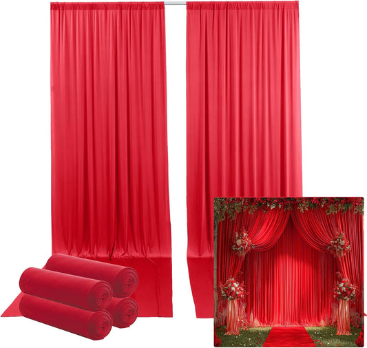 20ftx14FT Wrinkle Free Red Backdrop Curtain, 4 Panels 14FT Height Red Wedding Backdrop Drapes, Silky Polyester Back Drop Cloth for Birthday Photography Background Party Backdrop Draping