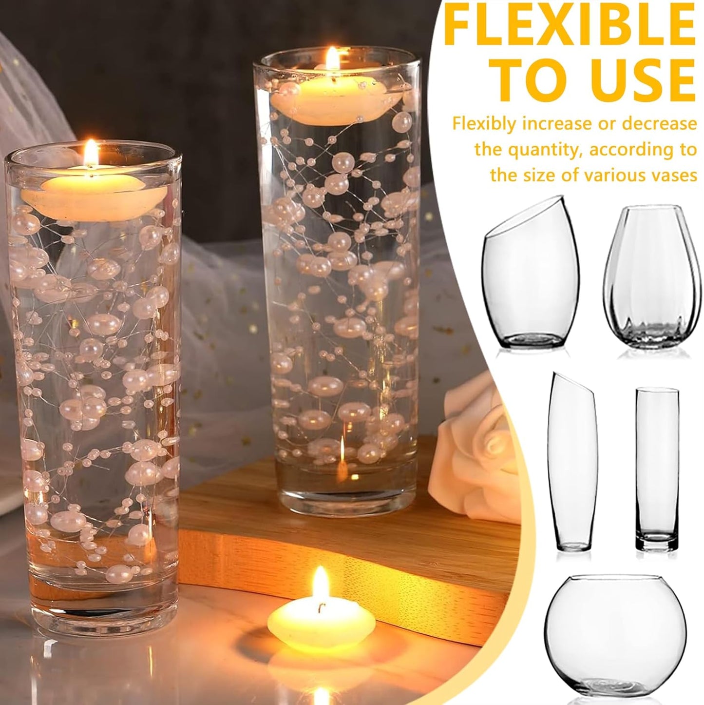 50 PCS Artificial Floating Beads for Centerpieces Vases, White Porcelain AB 8+3mm String Beads for Wedding Party Pearl String for Decor, String Pearls for Crafts Vase Filler