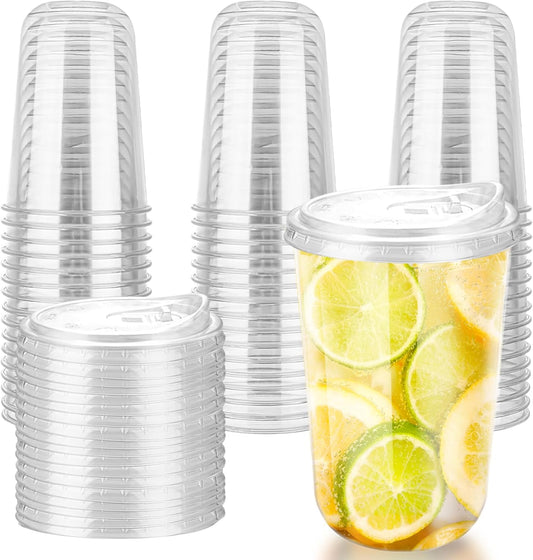 16oz Disposable Stemless Glasses With Strawless Sip Lids,PET Disposable Drinking Cups,Clear Plastic Wine Glasses for Parties Birthday,Wedding,Meeting,Christmas Party Supplies (50, Transparent)