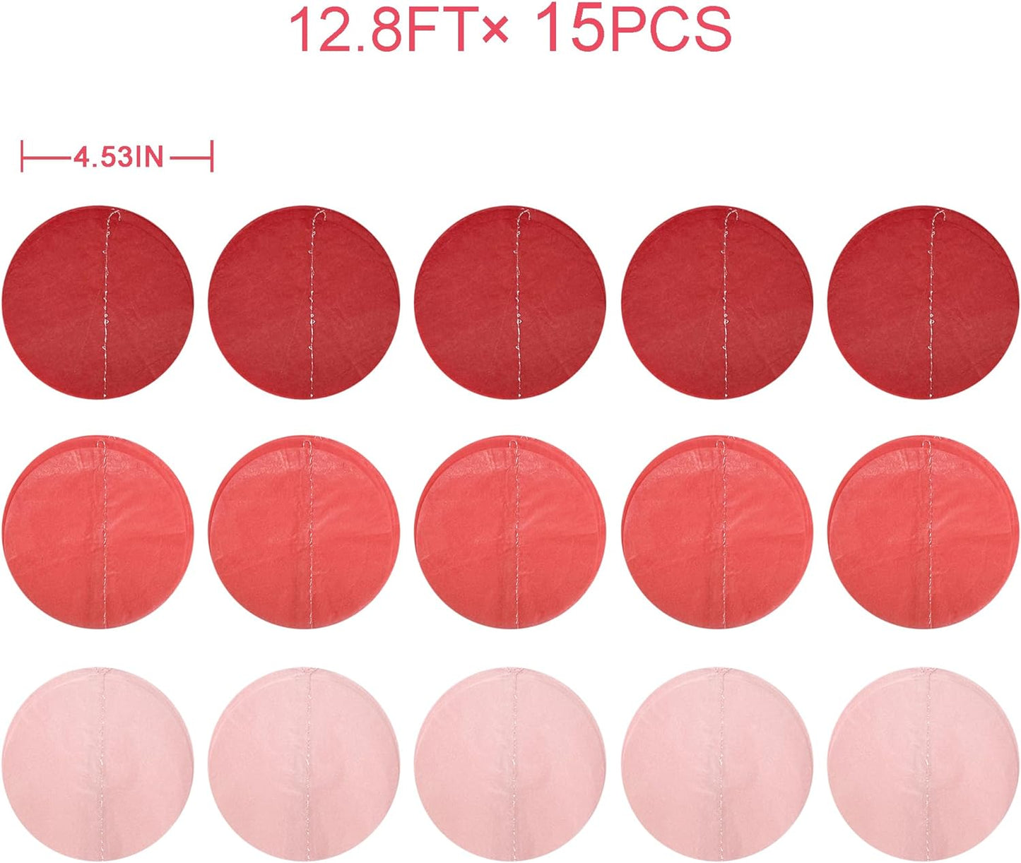 192 Ft Red Party Decorations Ombre Red Polka Dot Backdrop Streamer Tissue Paper Circle Dots Hanging Garland for Birthday Graduation Engagement Wedding Anniversary Valentines Holiday Hen Party Supplies