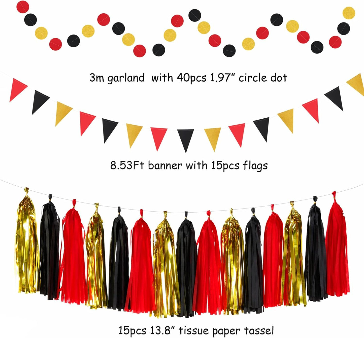 Red Black-Gold Casino Theme Party-Decorations - 33pcs Kits Game Night Graduation Banner, StreamersTassel Garland,Tissue Pom Poms Honeycomb, Paper Lantern Fans,Wedding Birthday Baby Shower Decor Hugtmr