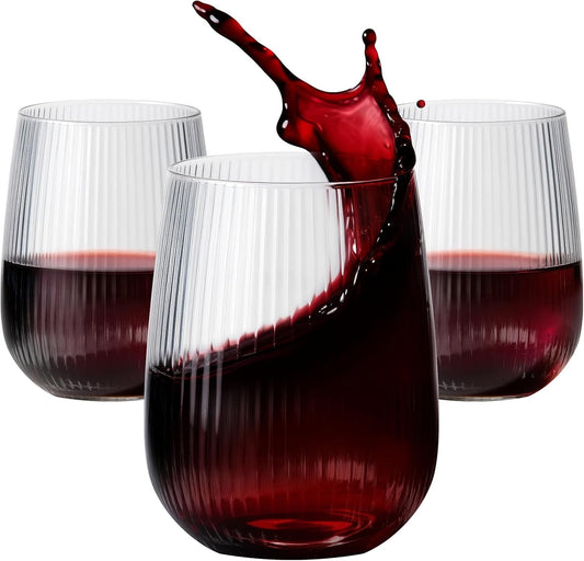 36 Pack Plastic Ribbed Wine Glasses, 15Oz Origami Disposable Wine Glasses Unbreakable Clear Plastic Cocktail Glasses Recyclable Shatterproof Reusable Wine Cups