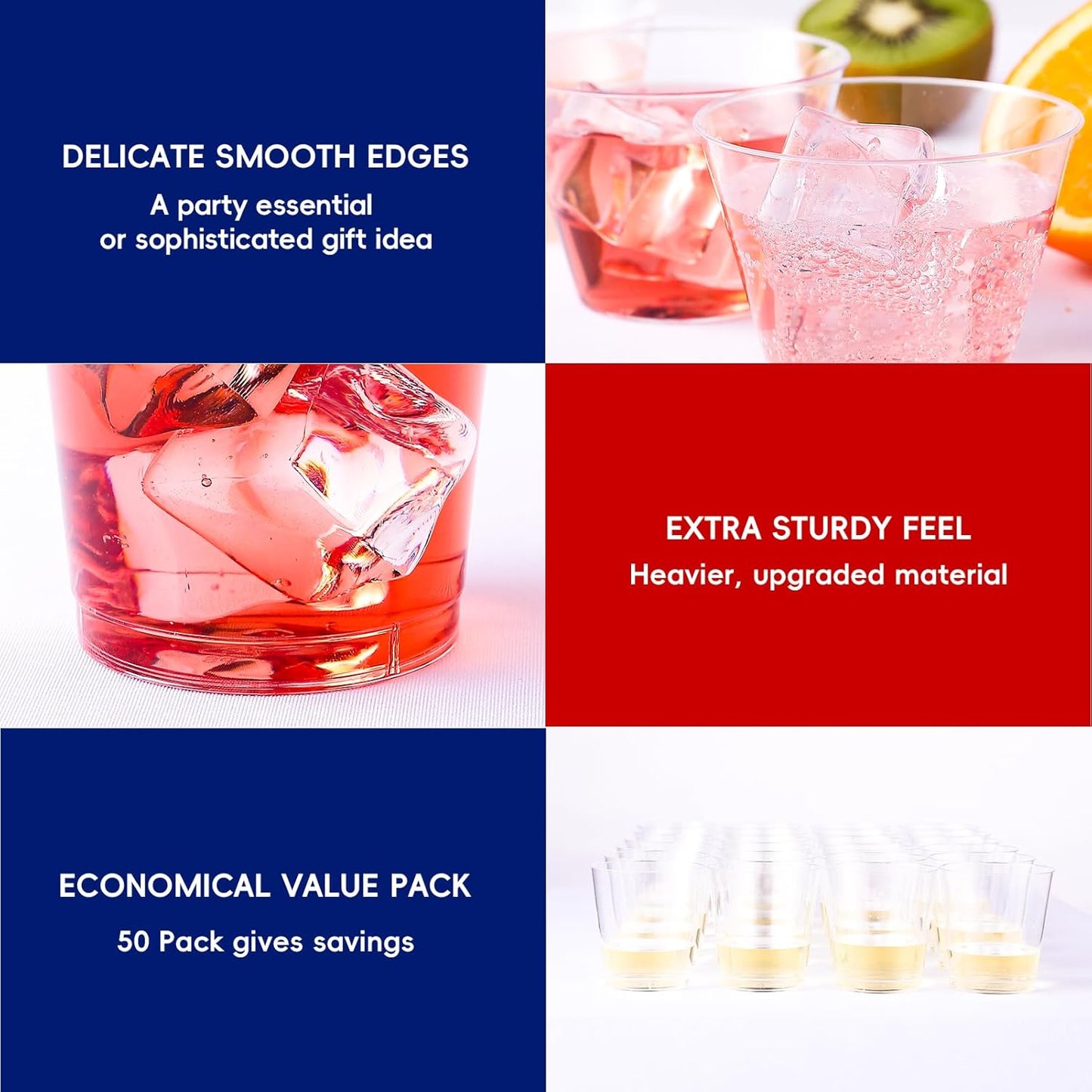 JOLLY CHEF 9 oz Clear Disposable Plastic Cups, 50 Pack Disposable Cups for Wedding,Thanksgiving, Christmas Party