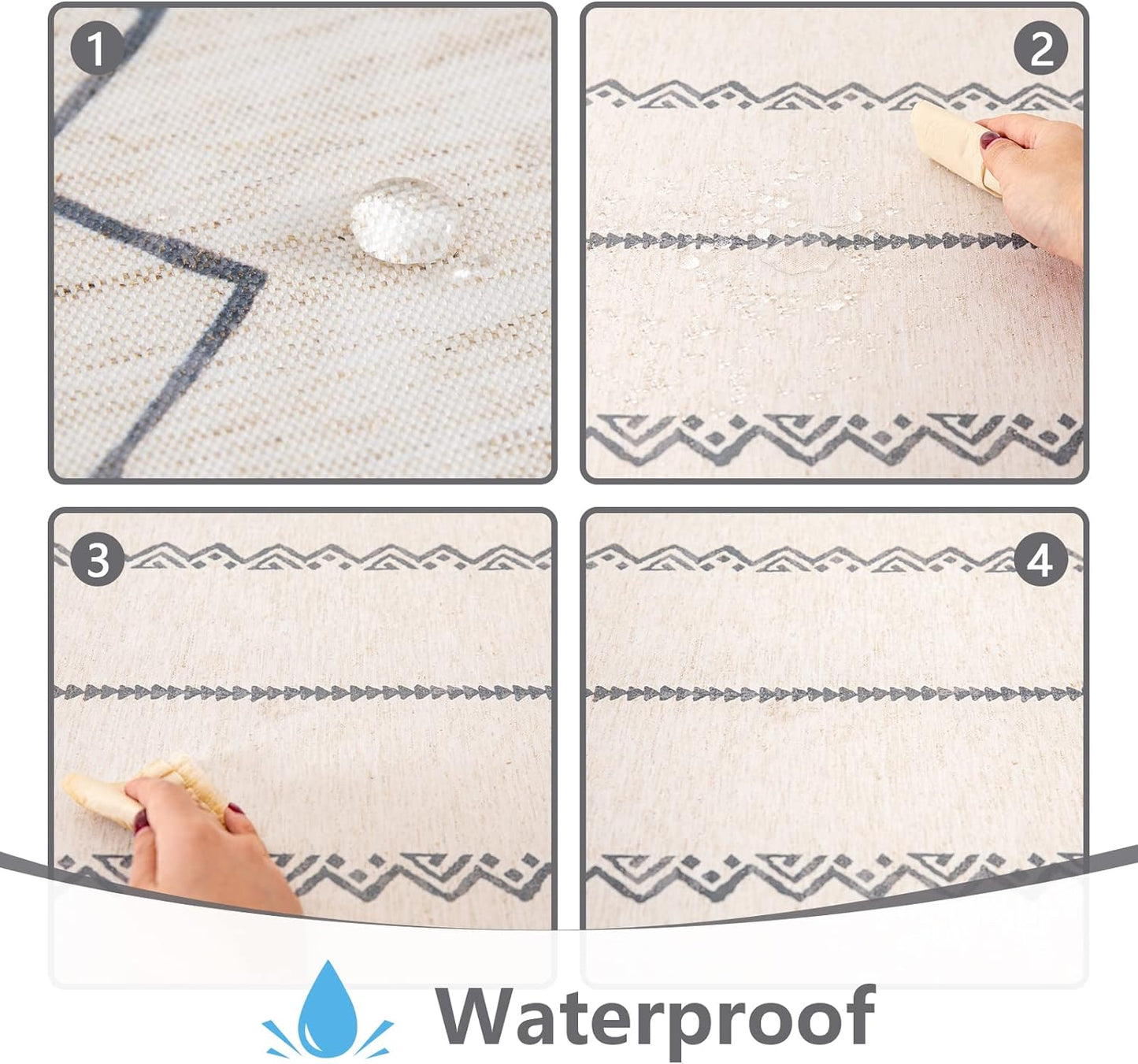 MYSKY HOME Boho Rectangle Tablecloth - Linen Fabric Table Cover - Farmhouse Decoration - 60x102 Inches - Waterproof Classic Bohemian Tablecloth for 6 Feet Table, Indoor and Outdoor Use, Grey