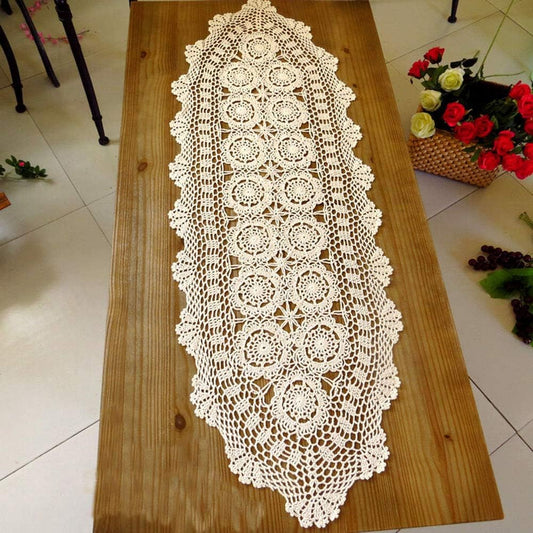 Cotton Handmade Crochet lace Table Runners Oval Tablecloth Doilies Doily Table Dresser Scarf Décor,15x27 inch,Beige