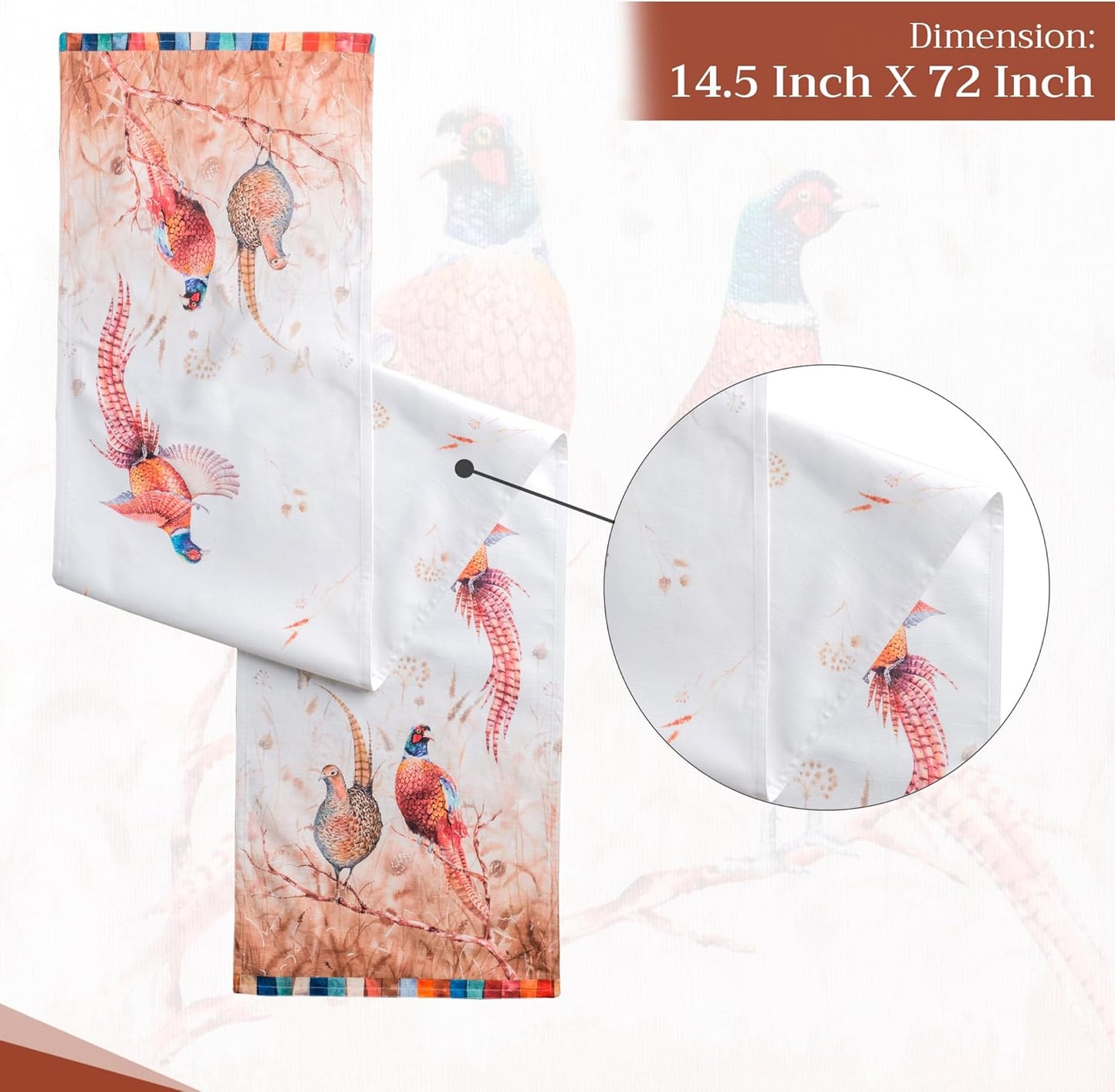 Maison d' Hermine Table Runner 100% Cotton Double Layer Table Runners 72 inches Long for Thanksgiving Christmas Decorations Home Kitchen Dining Party Wedding (Faisan D'Automne, 14.5" x 72")