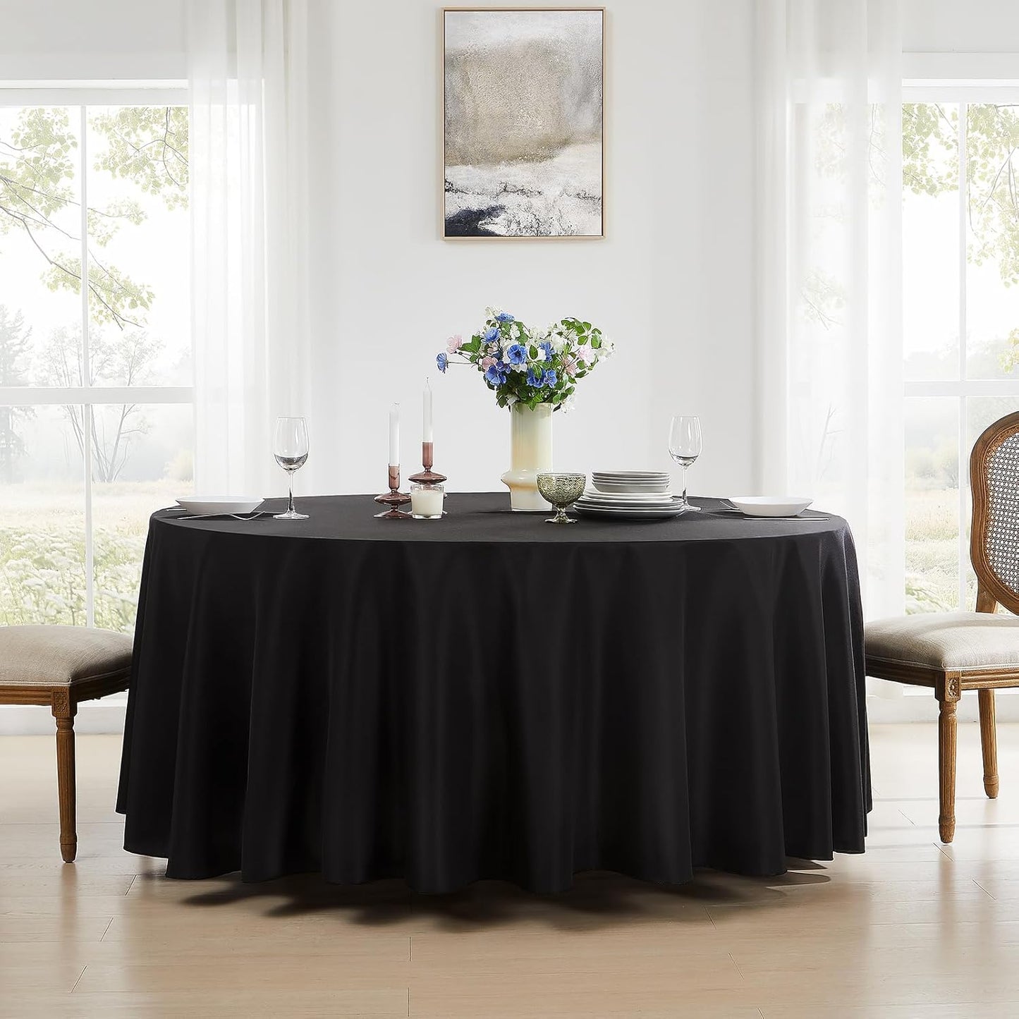 Round Tablecloth 8 Pack 108 Inch Black Tablecloths Washable Decorative Linen Polyester Table Clothes Cover for Dining Table Banquets Buffet Parties and Wedding