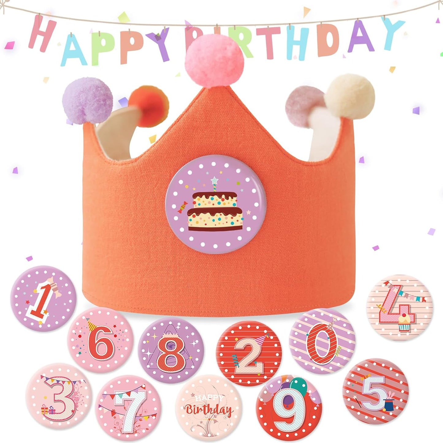 Reusable Birthday Crown with Numbers,Kids Birthday Hat Fabric Crown Pertain Kids Boy Toddler Girl Baby Bday Hats