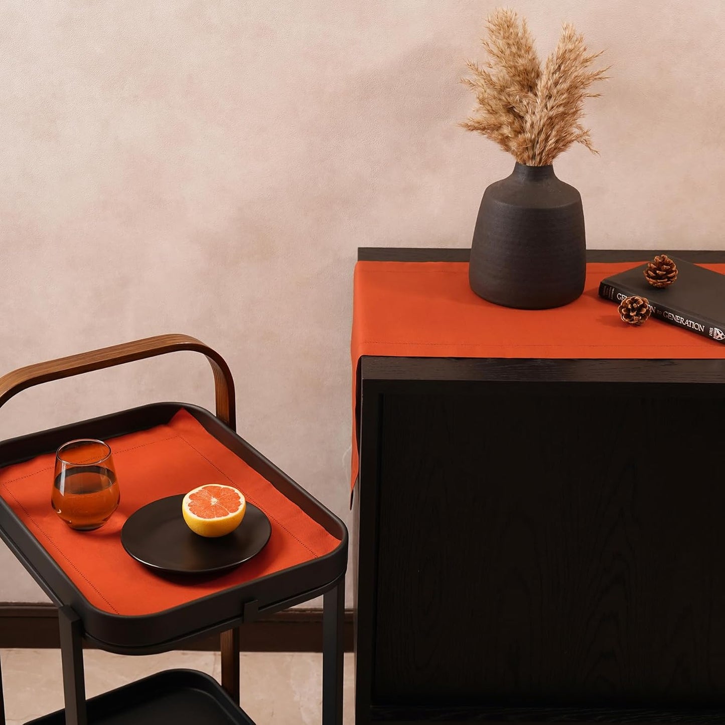 Pumpkin Table Runner 36 Inch–Cotton Linen Hemstitch Farmhouse Table Runner 14x36 –Washable Fabric for Dining, Fall, Halloween, Thanksgiving, Spring, Summer, Wedding, Everyday Décor – Serena