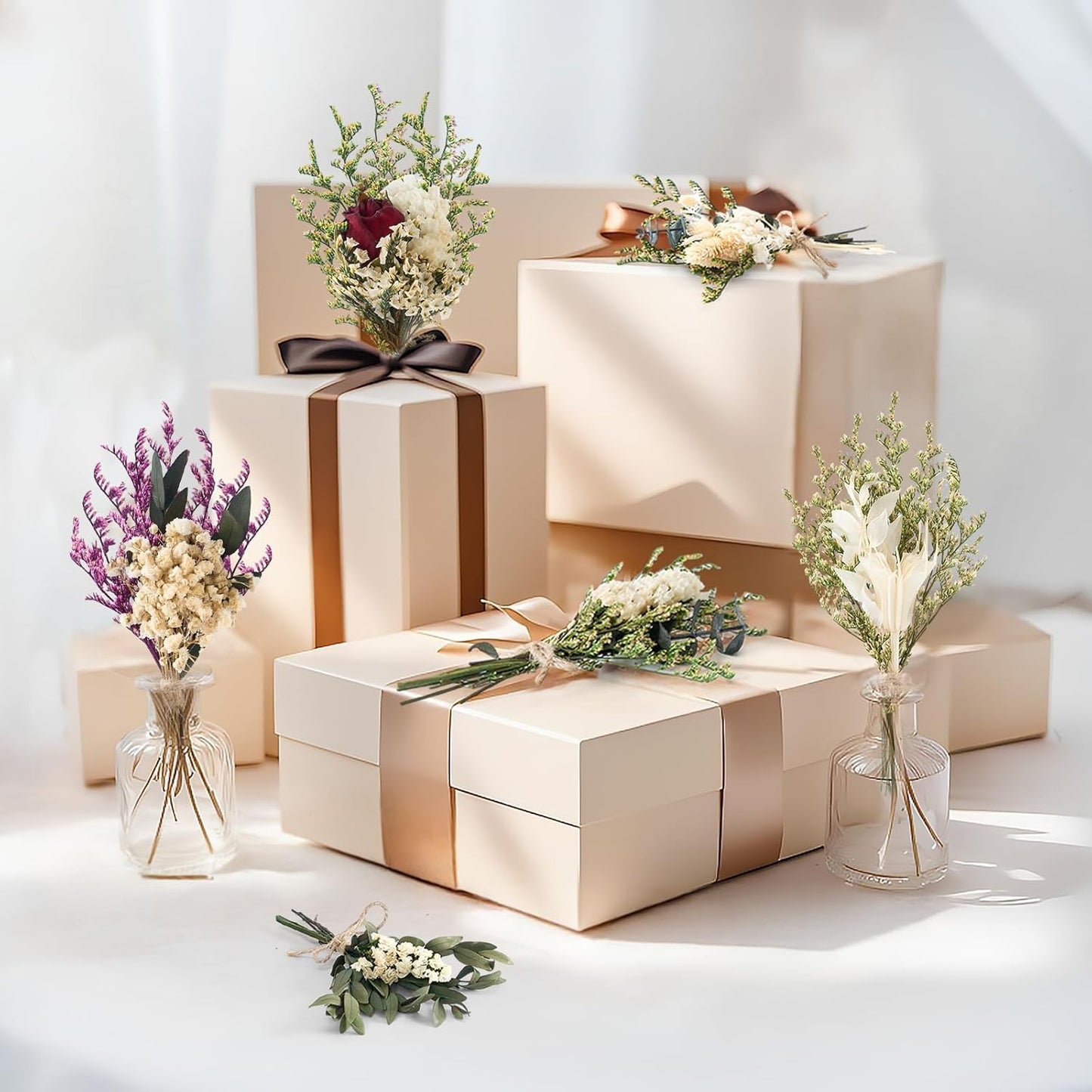 12/24 PCS Charming Dried Flowers Bouquet for Vase Various Dried Wildflowers with Stems Mini Handmade Wildflowers Natural Real Flowers Bulk Flowers Craft (White Series, 12 PCS)