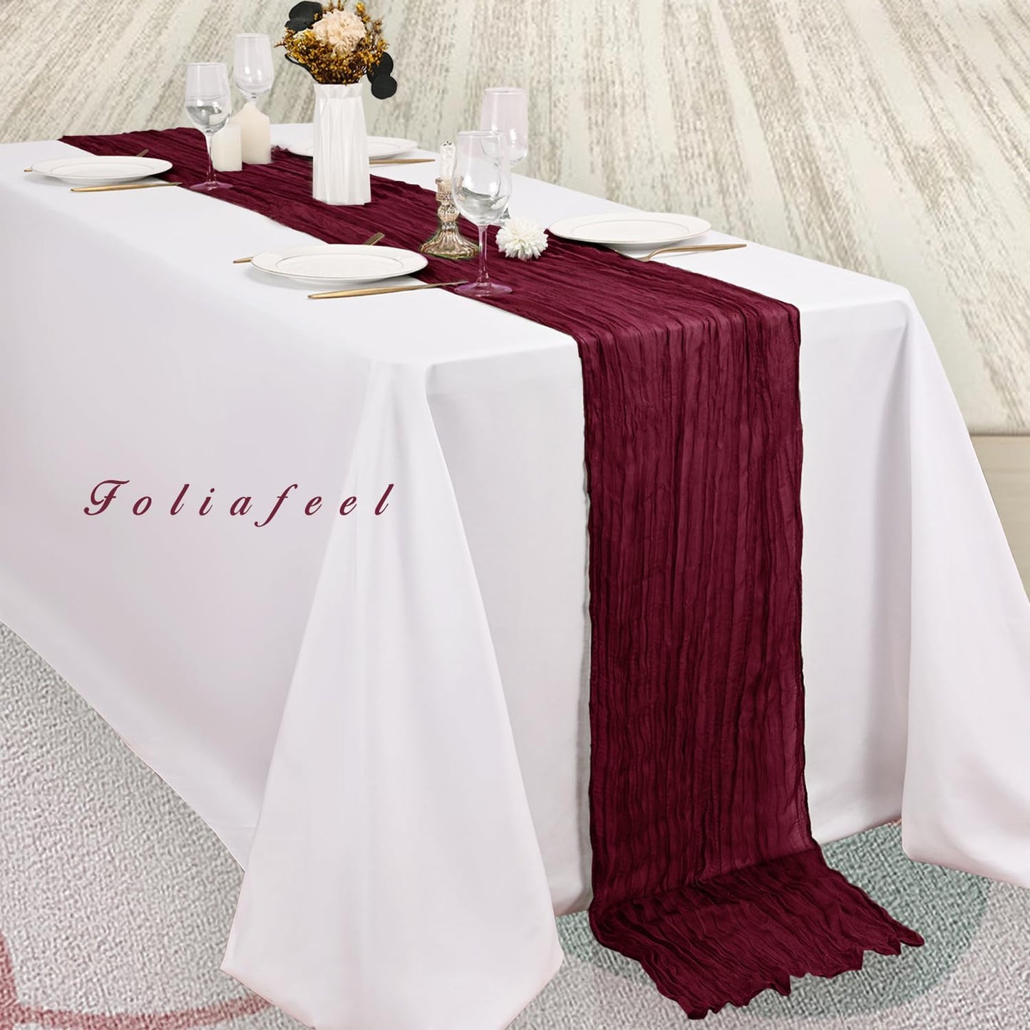 Burgundy 20 Pack Cheesecloth Table Runner 10FT Rustic Gauze Cheese Cloth Table Runner for Wedding Bridal Baby Shower Table Decor 20 x 120 Inch Long Boho Fabric Sheer Birthday Party Table Decorations