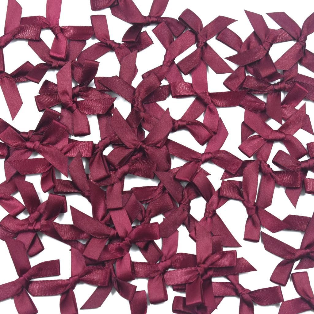60pcs 1.7" Mini Burgundy Ribbon Bows Decor – Small DIY Satin Bows for Crafts, Little Bows for Gift Wrapping, Tiny Bow Stickers for Note Card Bow Baby Shower Cake and Candle Decorations