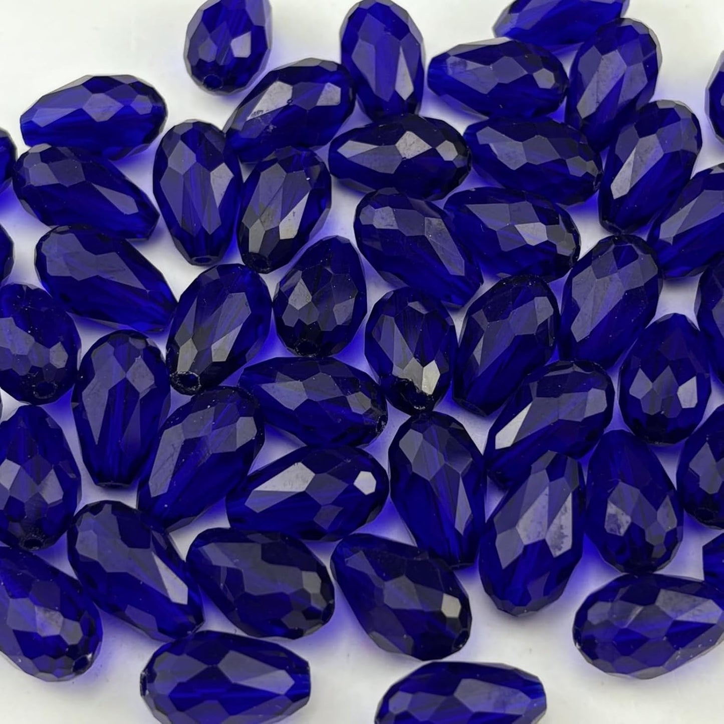 50pcs 10x15mm Teardrop Crystal Glass Beads for Jewelry Making, Faceted Vertical Hole Teardrop Glass Spacer Beads for Wind Chimes Bracelet Earring Necklace DIY Craft(Dark Blue)