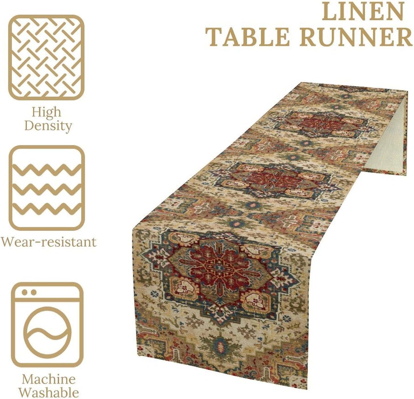 Boho Bohemia Style Table Runner, Vintage Yellow Brown Retro Flower Rustic Country Style Floral Print Pattern for Home Kitchen Table Decor Dining Coffee Room Garden Party Decor 13x36in