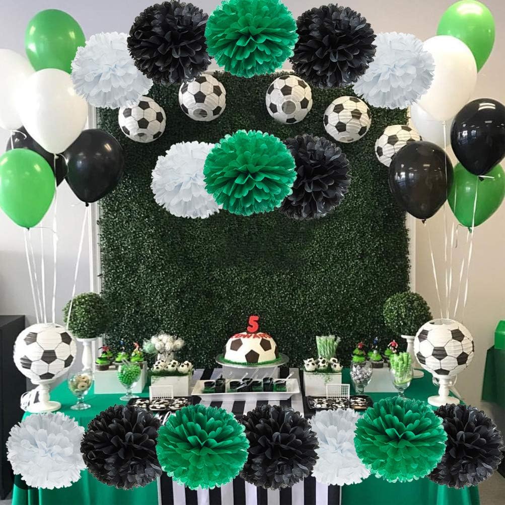 Paper Flower Tissue Pom Poms Party Supplies (Black,Green,White,12pc)